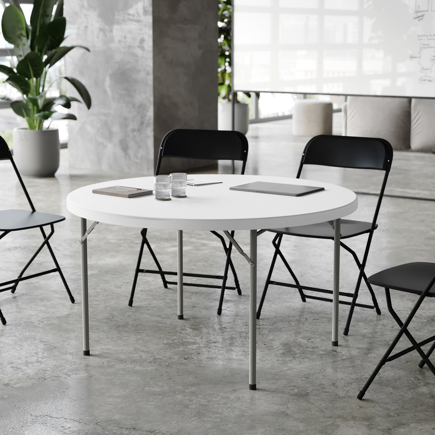 Kathryn 4-Foot Round Granite White Plastic Folding Table Granite White RB-48R-GG
