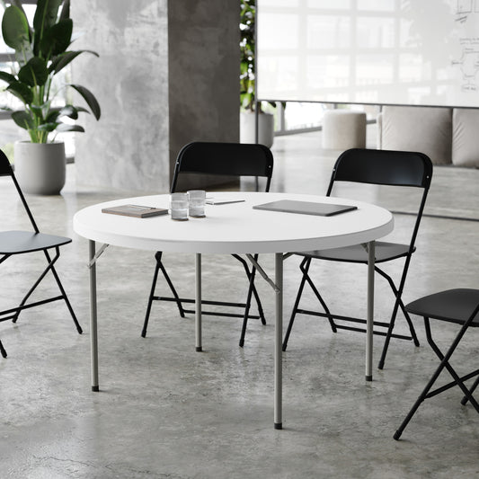 Kathryn 4-Foot Round Granite White Plastic Folding Table Granite White