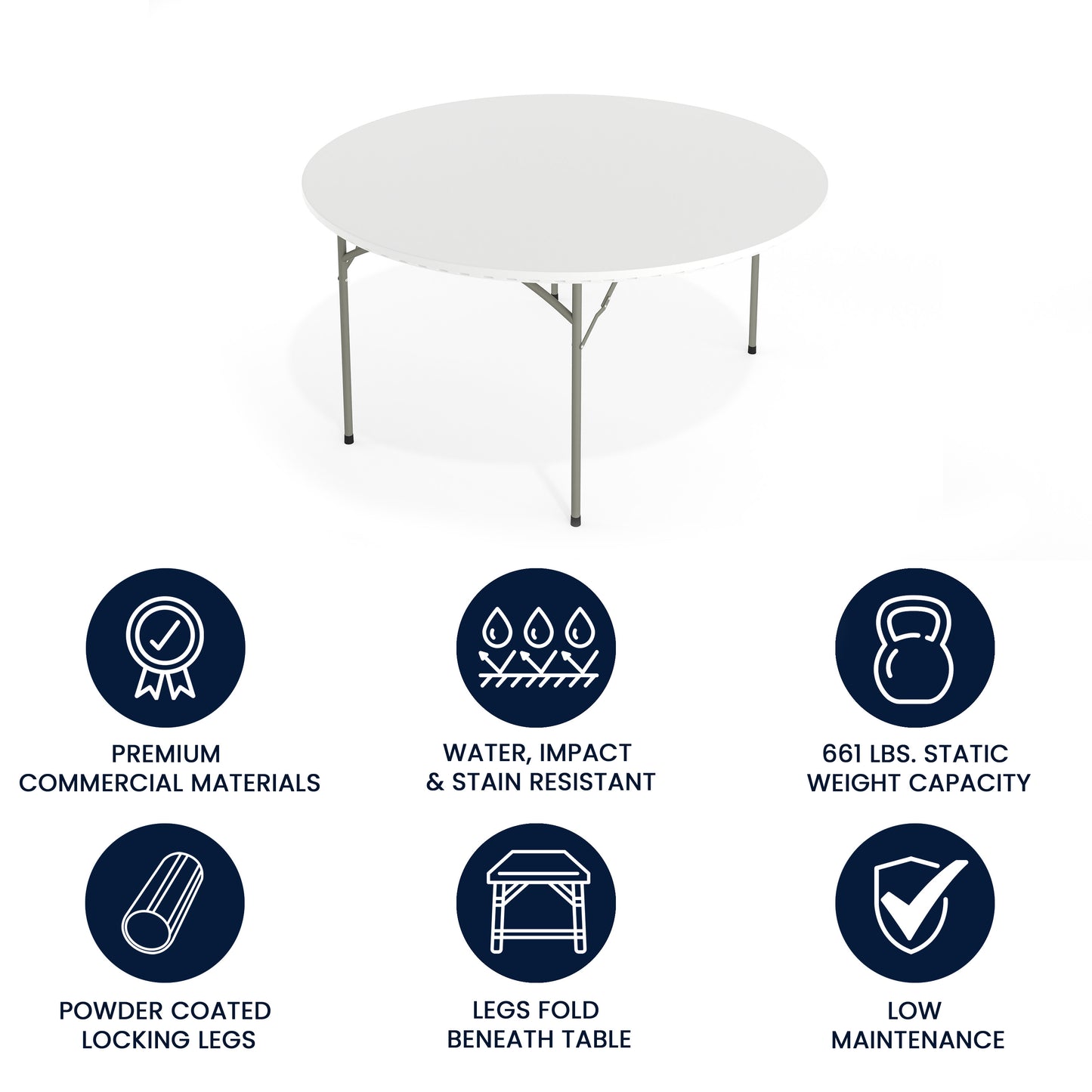 Kathryn 5-Foot Round Granite White Plastic Folding Table, Commercial Grade Round Table for 8 Guests Granite White