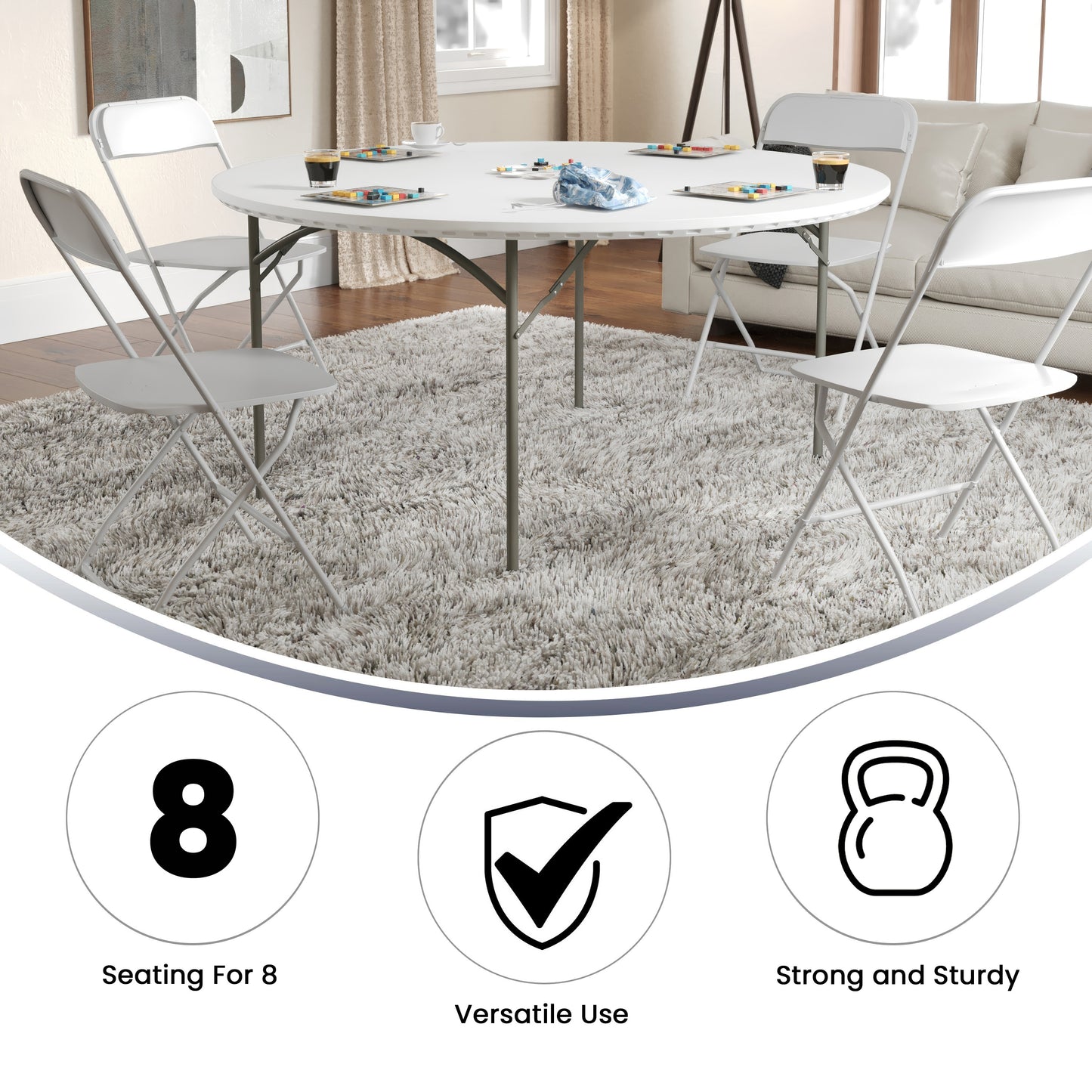 Kathryn 5-Foot Round Granite White Plastic Folding Table, Commercial Grade Round Table for 8 Guests Granite White