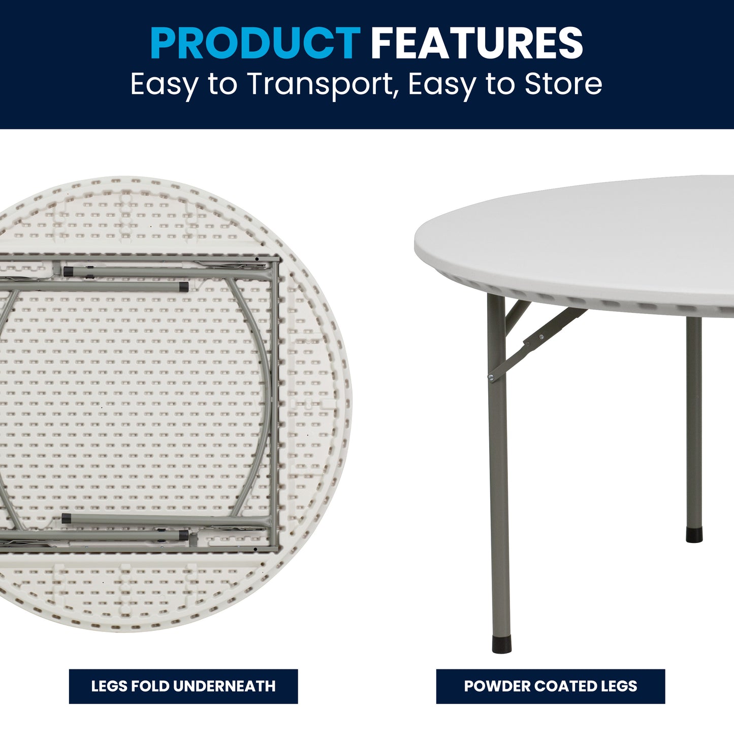 Kathryn 5-Foot Round Granite White Plastic Folding Table, Commercial Grade Round Table for 8 Guests Granite White