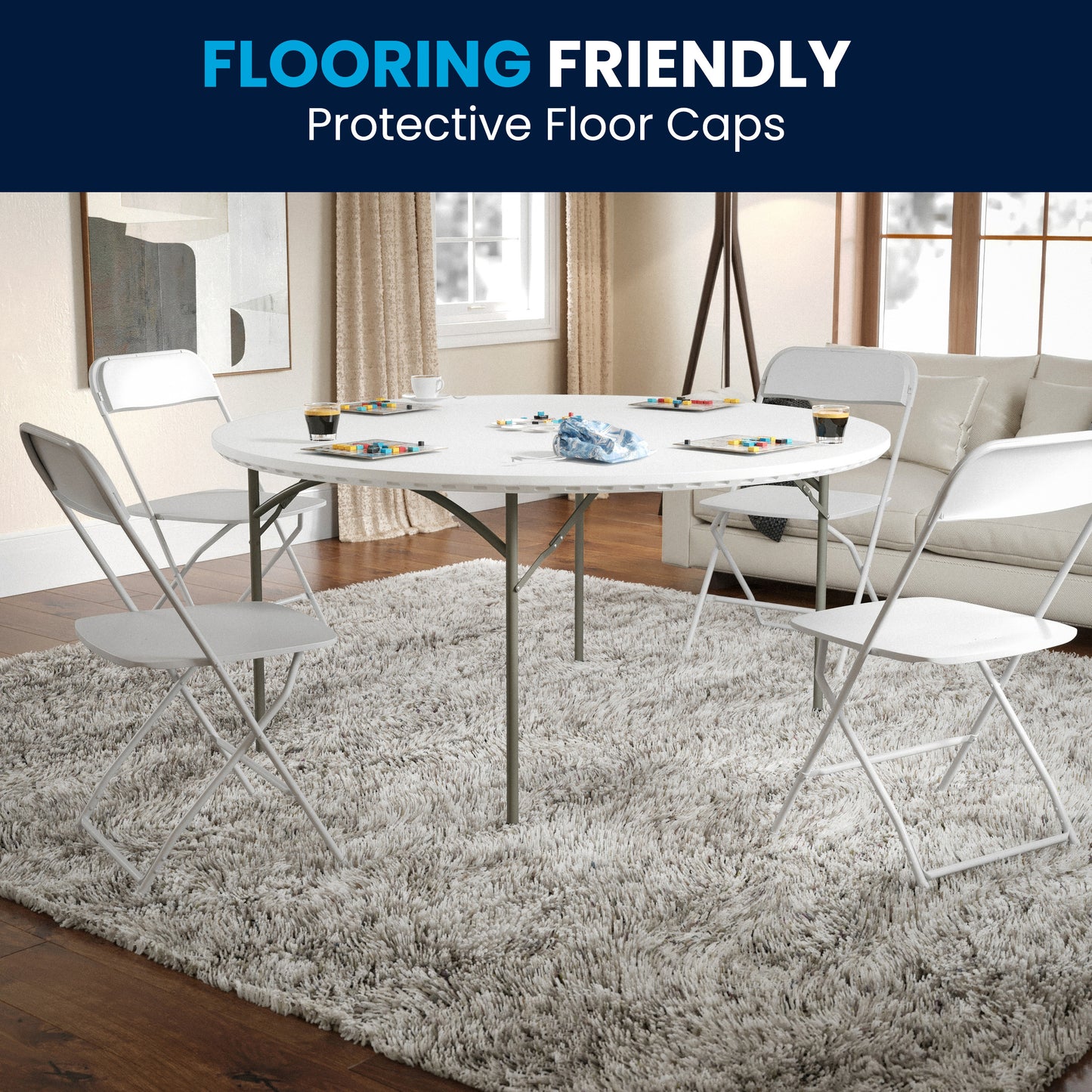Kathryn 5-Foot Round Granite White Plastic Folding Table, Commercial Grade Round Table for 8 Guests Granite White