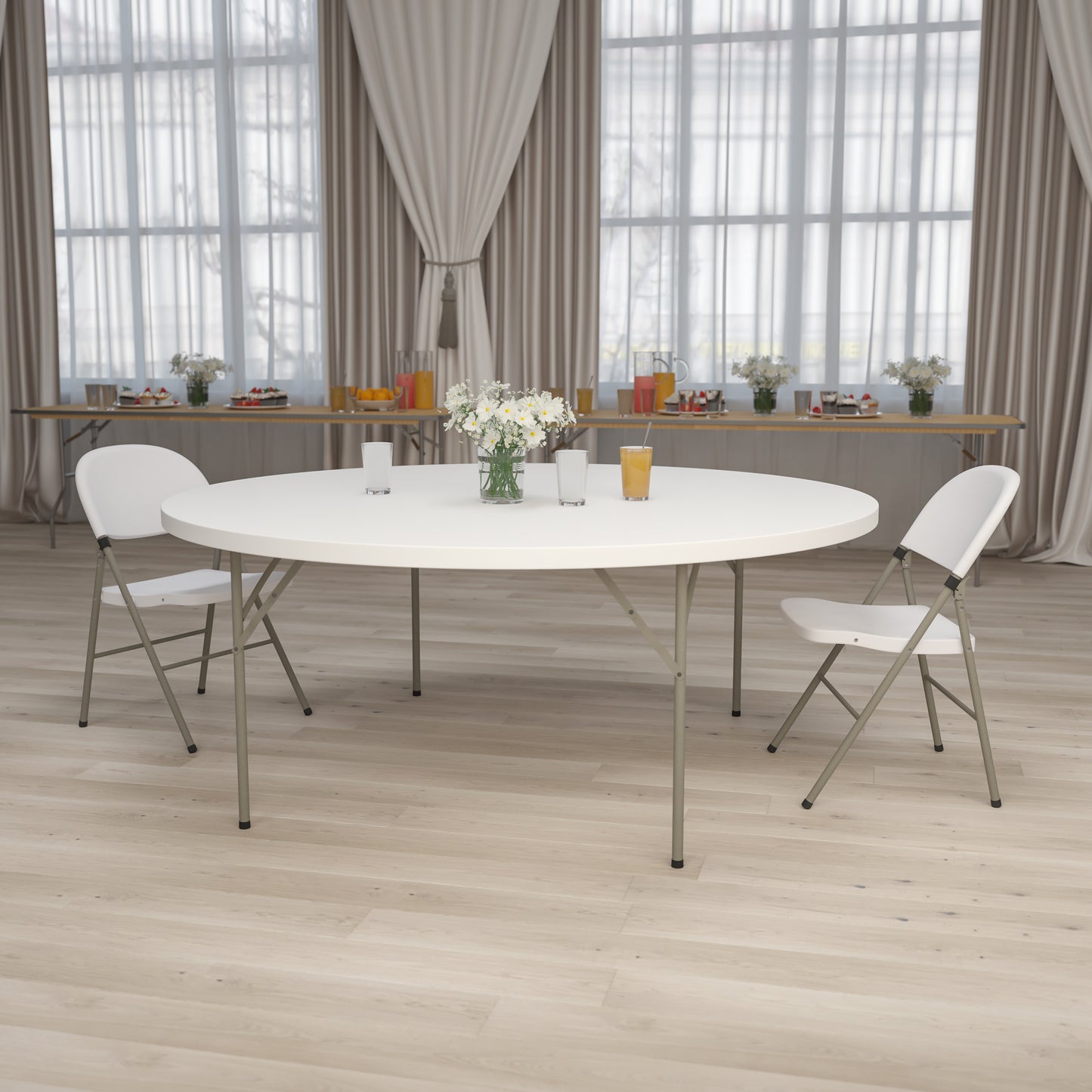 Kathryn 6-Foot Round Granite White Plastic Folding Table Granite White RB-72R-GG