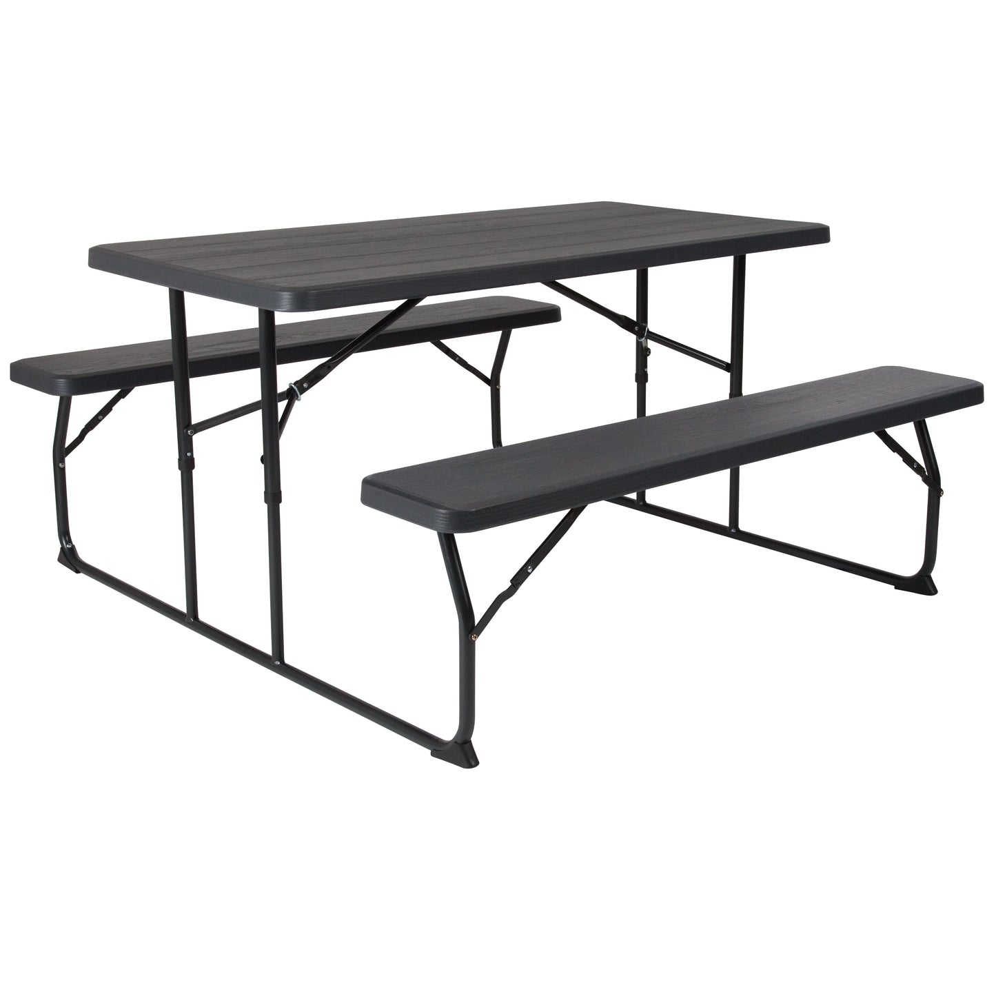 Insta-Fold Charcoal Wood Grain Folding Picnic Table and Benches - 4.5 Foot Folding Table Charcoal