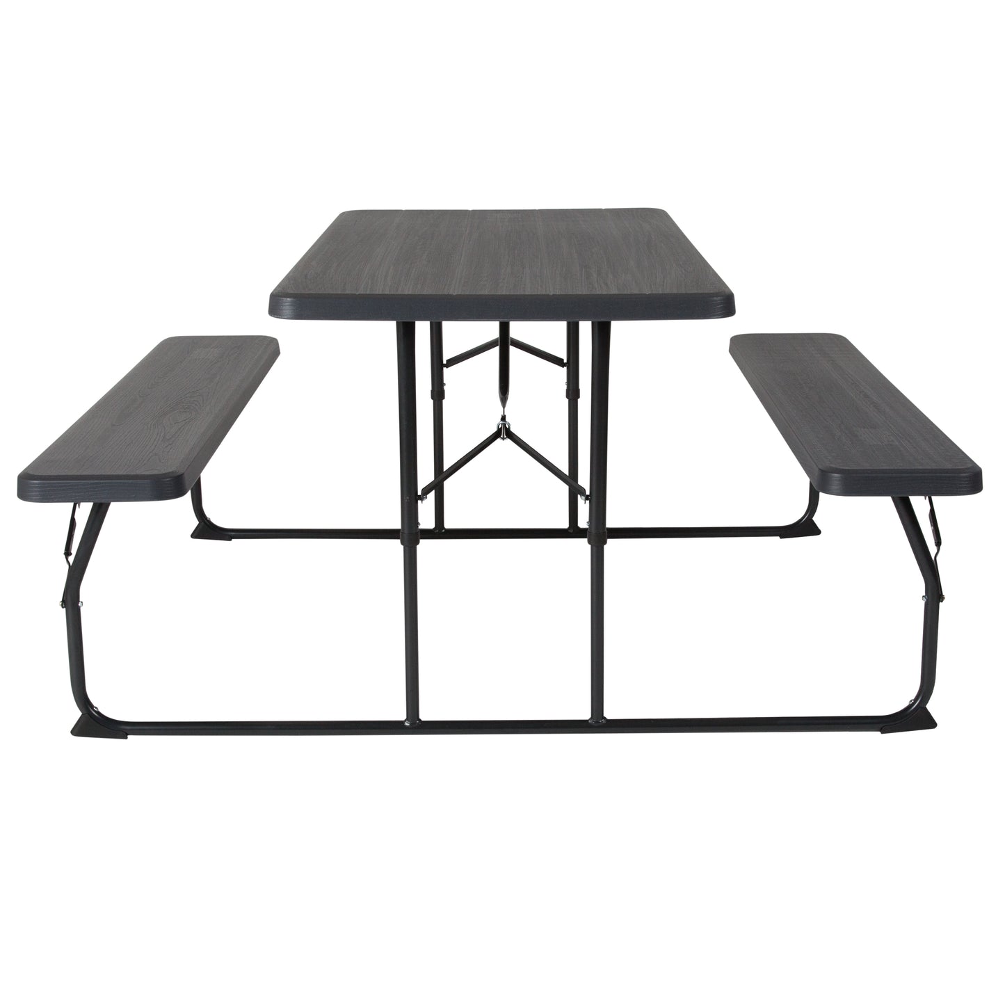 Insta-Fold Charcoal Wood Grain Folding Picnic Table and Benches - 4.5 Foot Folding Table Charcoal
