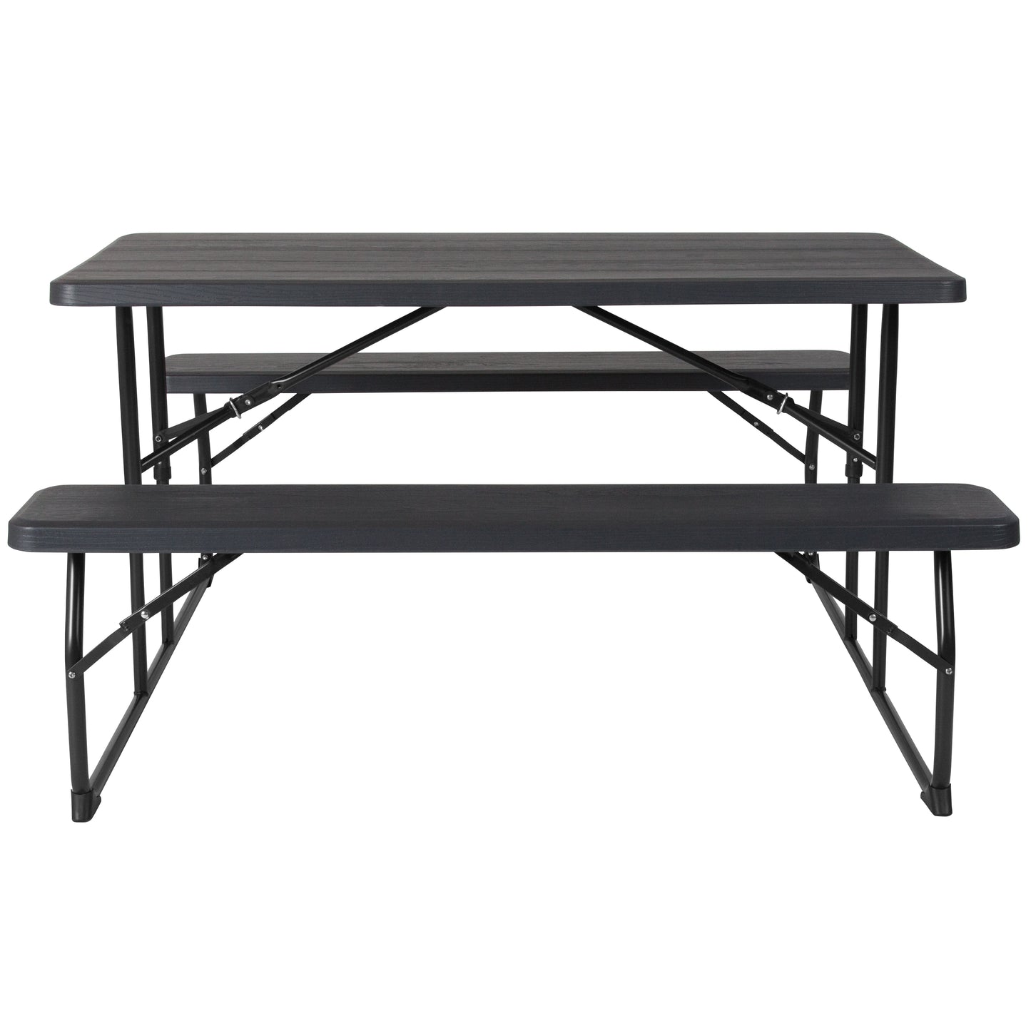 Insta-Fold Charcoal Wood Grain Folding Picnic Table and Benches - 4.5 Foot Folding Table Charcoal