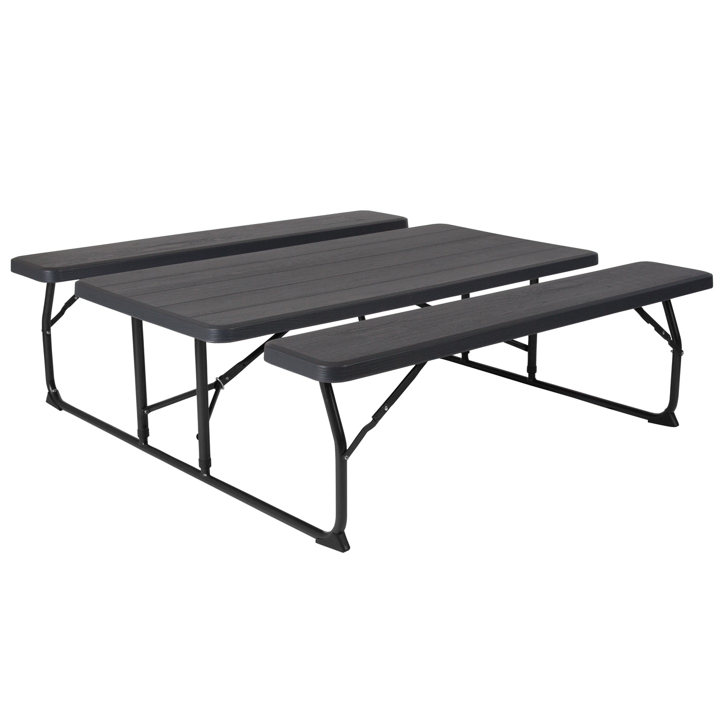 Insta-Fold Charcoal Wood Grain Folding Picnic Table and Benches - 4.5 Foot Folding Table Charcoal