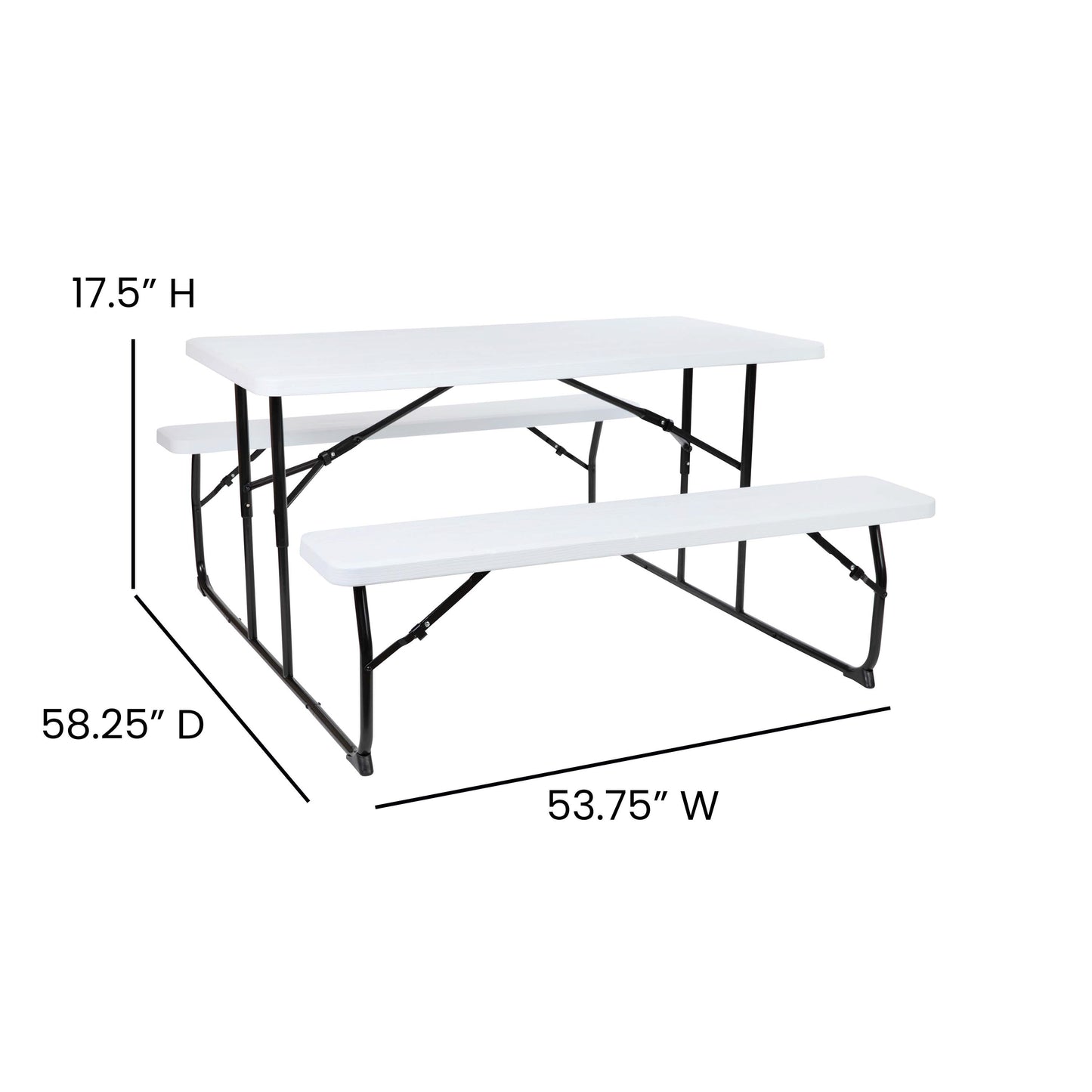 Insta-Fold White Wood Grain Folding Picnic Table and Benches - 4.5 Foot Folding Table White