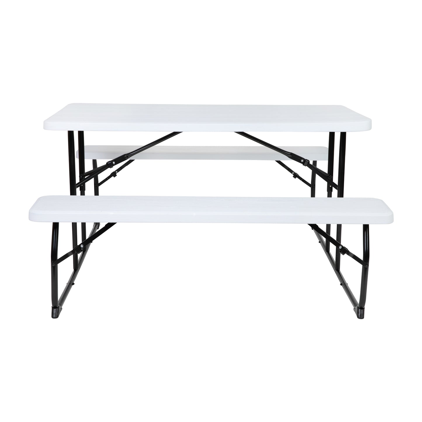 Insta-Fold White Wood Grain Folding Picnic Table and Benches - 4.5 Foot Folding Table White