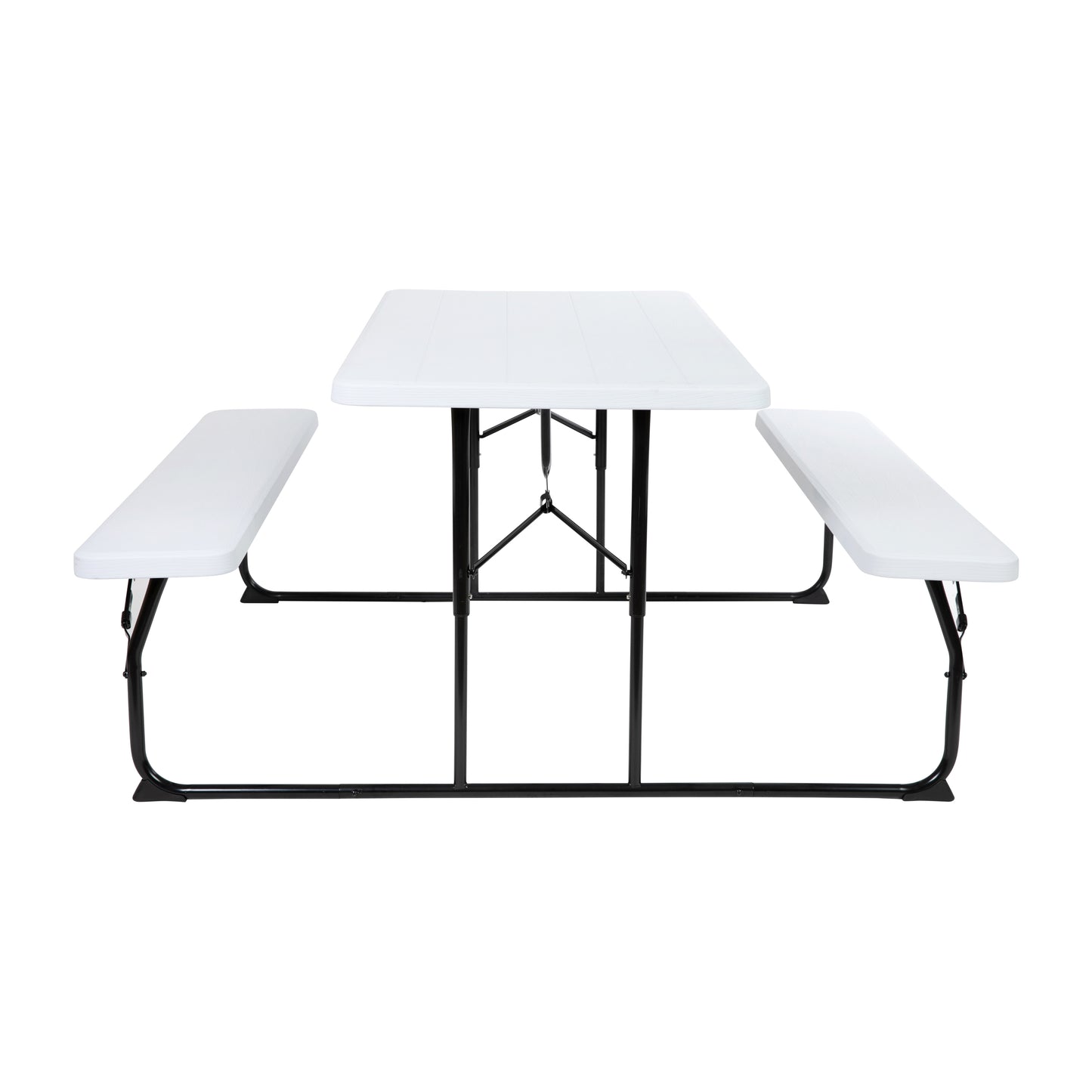 Insta-Fold White Wood Grain Folding Picnic Table and Benches - 4.5 Foot Folding Table White