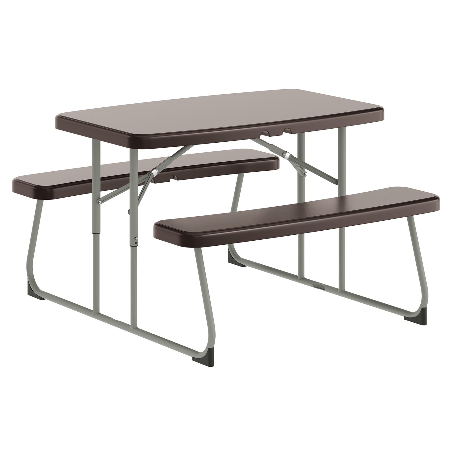 Paige Easy-Fold Brown Folding Plastic Kids Outdoor Picnic Table and Benches - Commercial Grade - Seating for 4 Kids Brown
