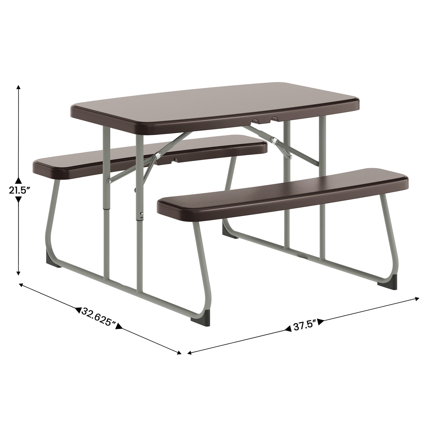 Paige Easy-Fold Brown Folding Plastic Kids Outdoor Picnic Table and Benches - Commercial Grade - Seating for 4 Kids Brown