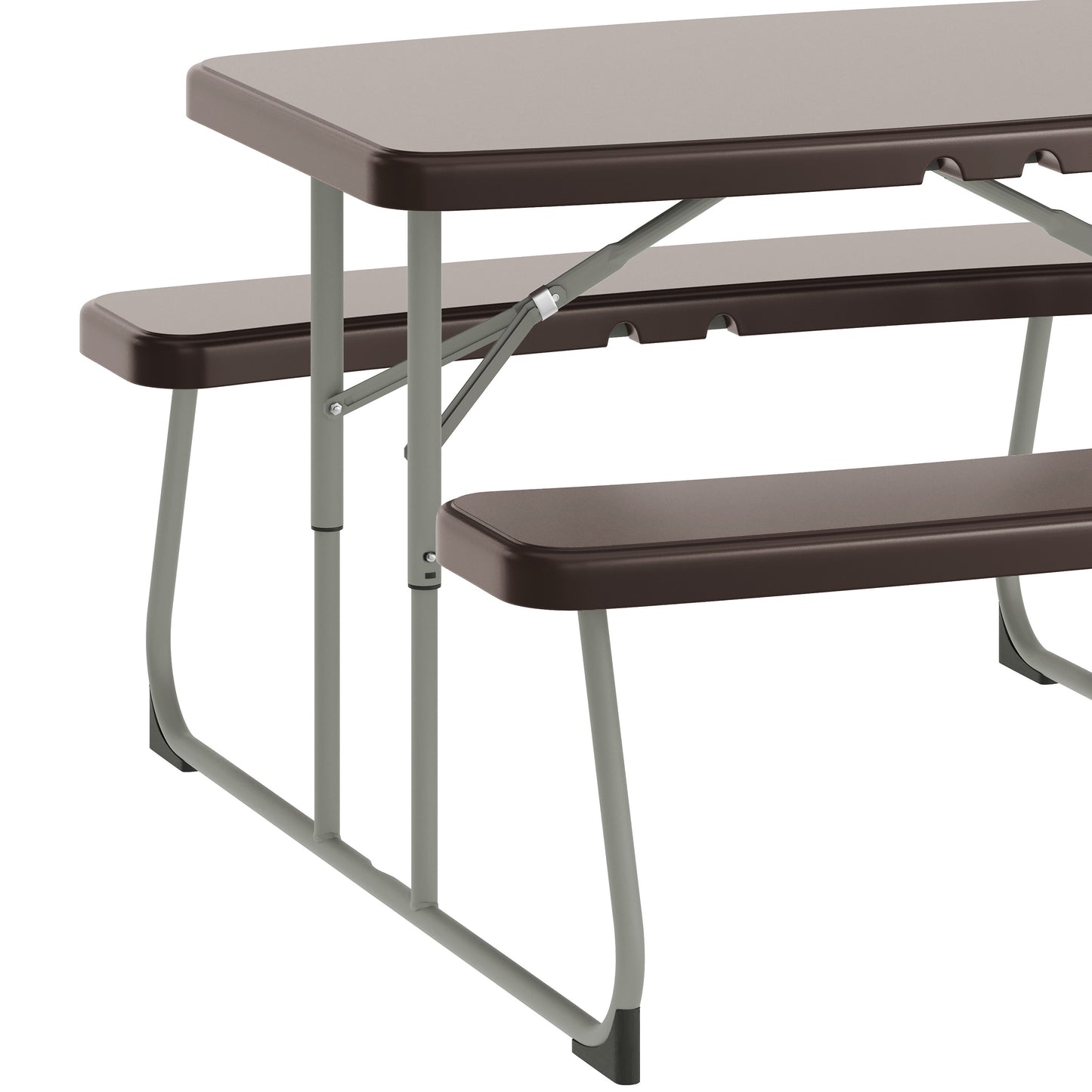 Paige Easy-Fold Brown Folding Plastic Kids Outdoor Picnic Table and Benches - Commercial Grade - Seating for 4 Kids Brown