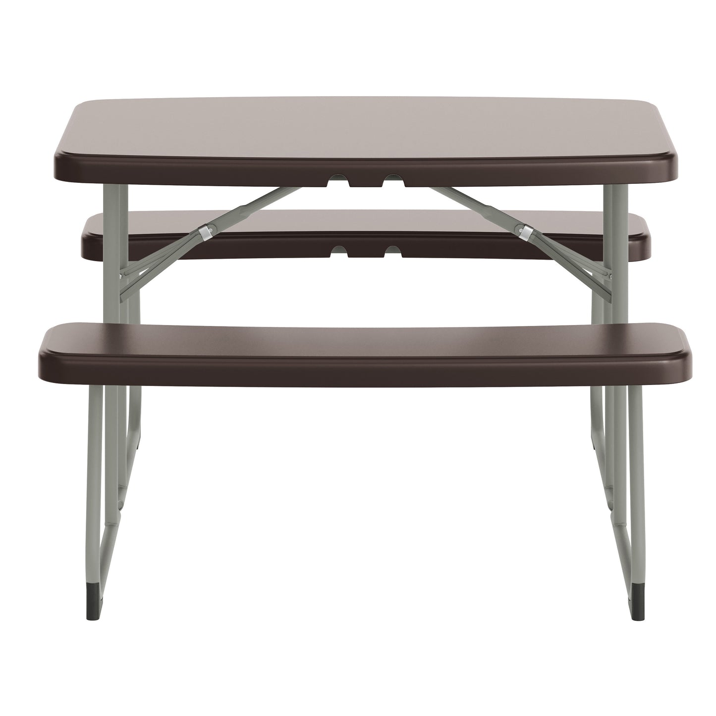 Paige Easy-Fold Brown Folding Plastic Kids Outdoor Picnic Table and Benches - Commercial Grade - Seating for 4 Kids Brown