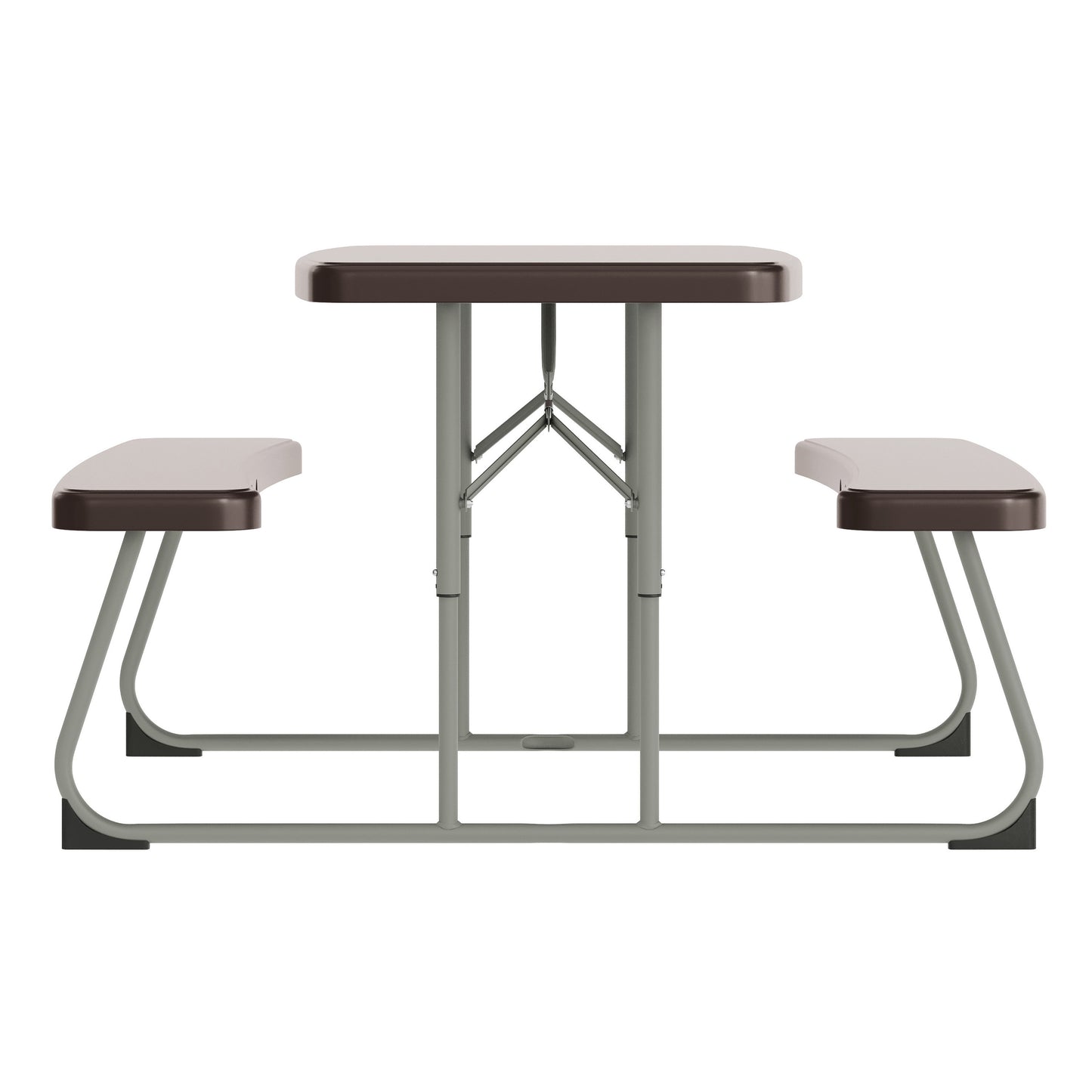 Paige Easy-Fold Brown Folding Plastic Kids Outdoor Picnic Table and Benches - Commercial Grade - Seating for 4 Kids Brown