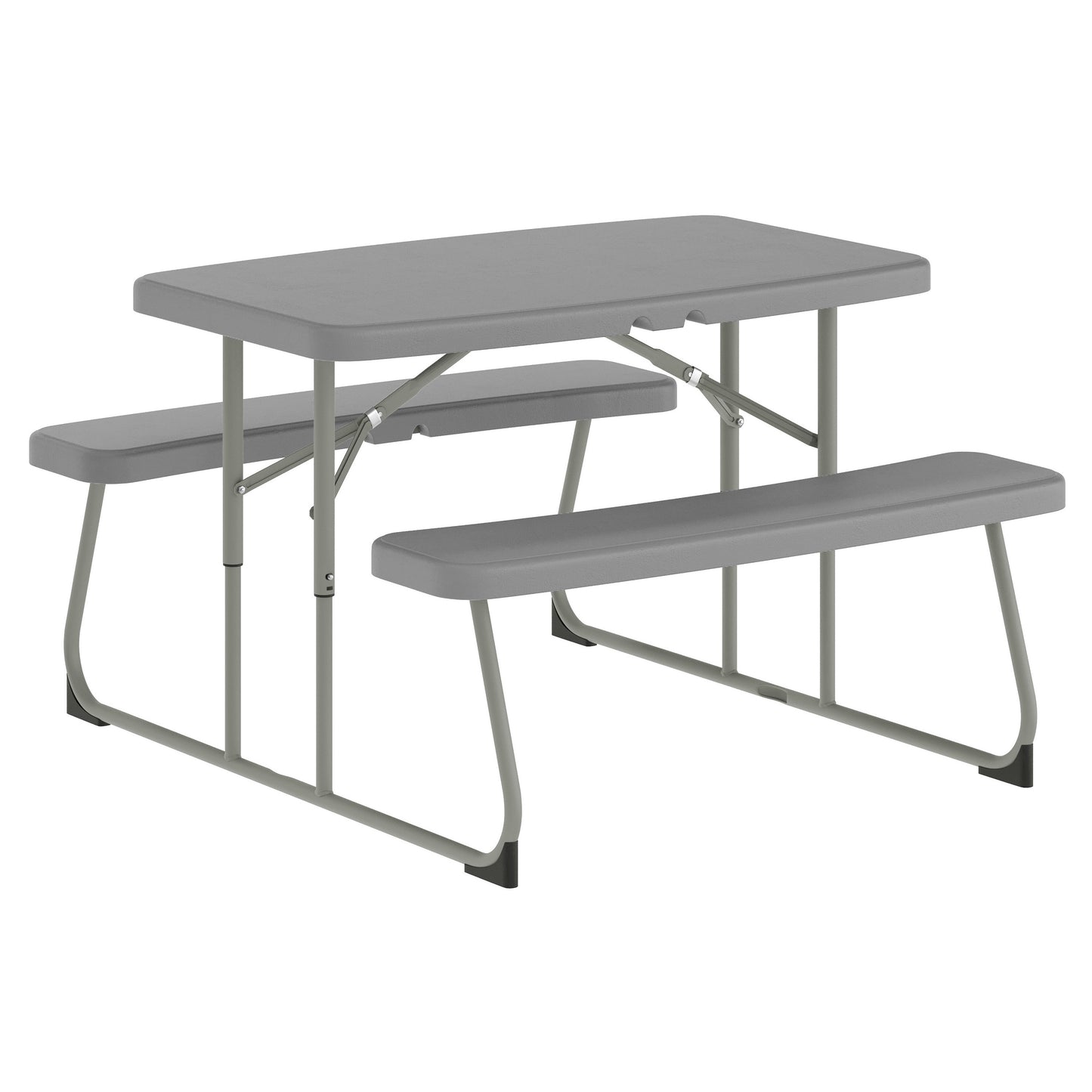 Paige Easy-Fold Gray Folding Plastic Kids Outdoor Picnic Table and Benches - Commercial Grade - Seating for 4 Kids Gray
