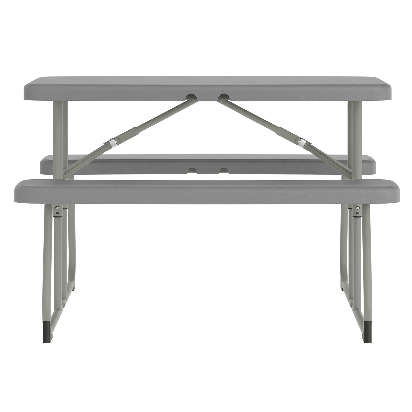 Paige Easy-Fold Gray Folding Plastic Kids Outdoor Picnic Table and Benches - Commercial Grade - Seating for 4 Kids Gray