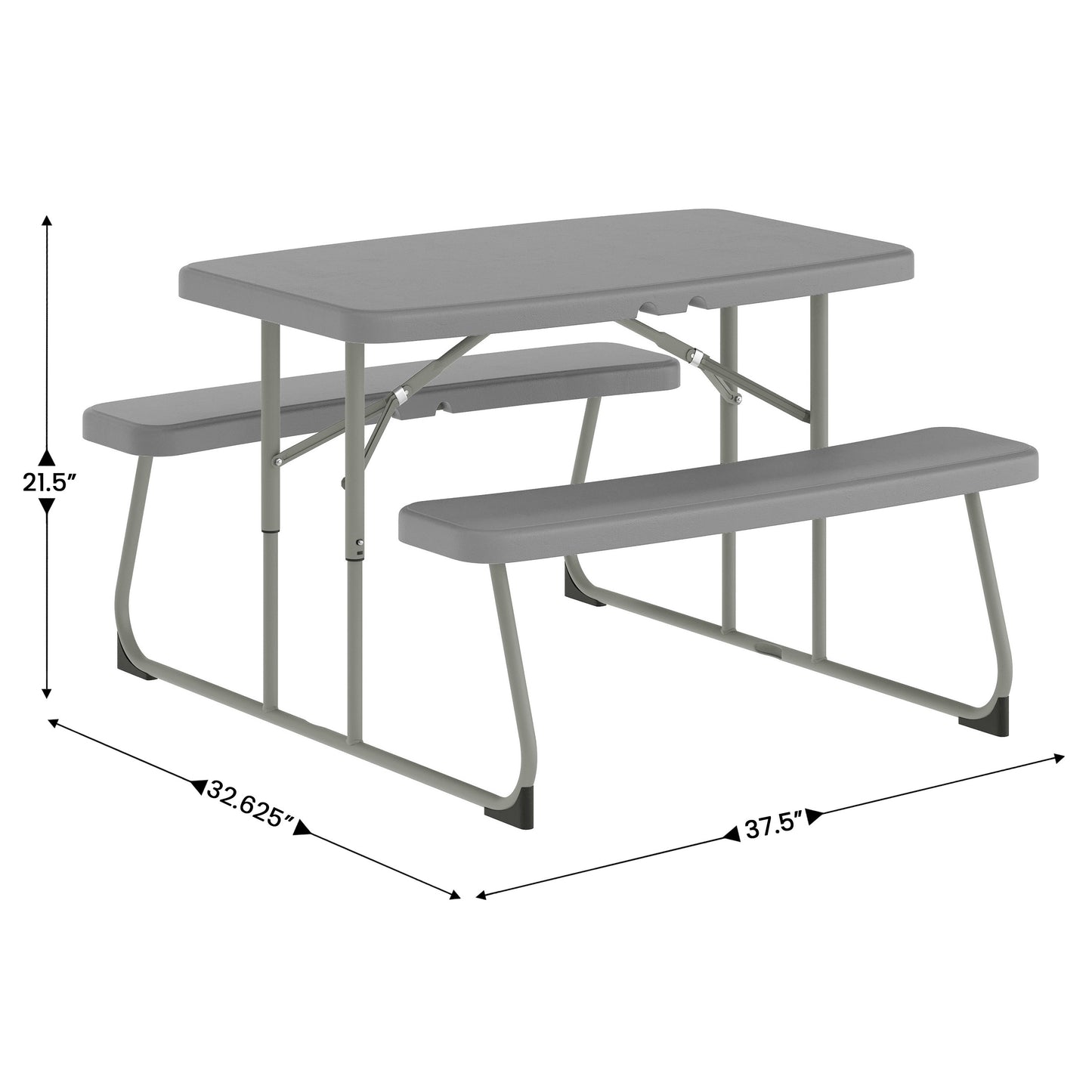 Paige Easy-Fold Gray Folding Plastic Kids Outdoor Picnic Table and Benches - Commercial Grade - Seating for 4 Kids Gray