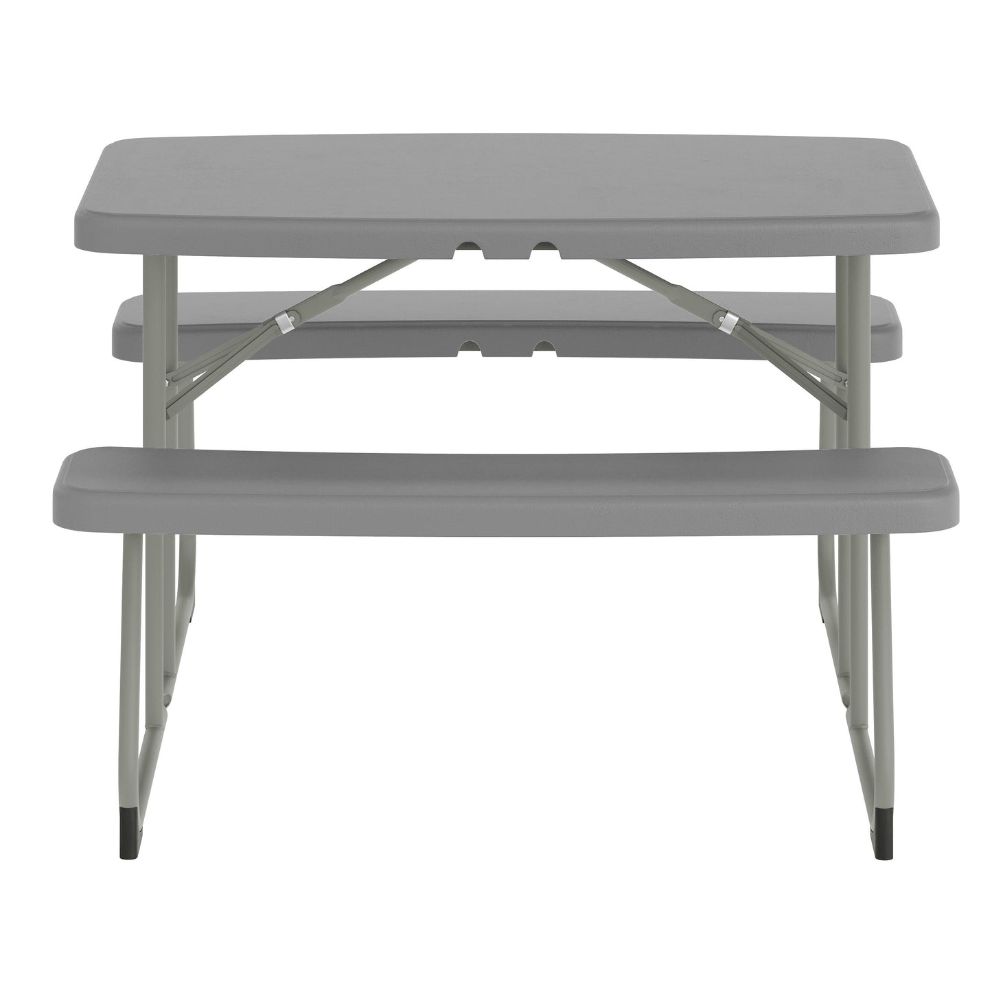 Paige Easy-Fold Gray Folding Plastic Kids Outdoor Picnic Table and Benches - Commercial Grade - Seating for 4 Kids Gray