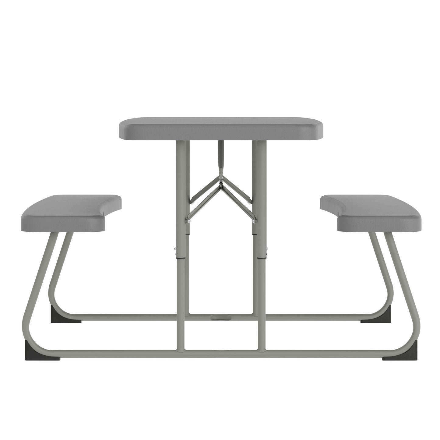 Paige Easy-Fold Gray Folding Plastic Kids Outdoor Picnic Table and Benches - Commercial Grade - Seating for 4 Kids Gray
