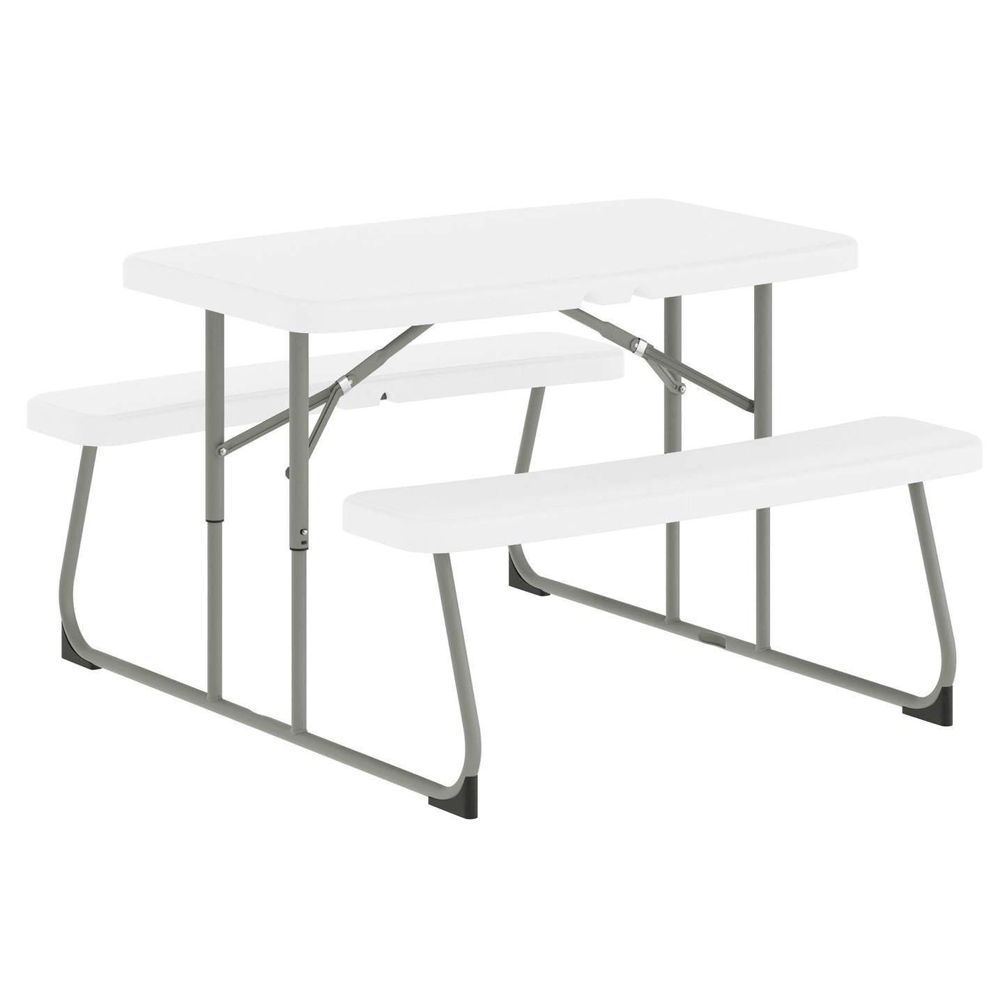 Paige Easy-Fold White Folding Plastic Kids Outdoor Picnic Table and Benches - Commercial Grade - Seating for 4 Kids White
