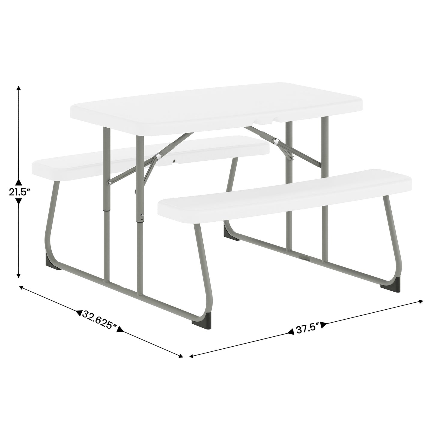 Paige Easy-Fold White Folding Plastic Kids Outdoor Picnic Table and Benches - Commercial Grade - Seating for 4 Kids White