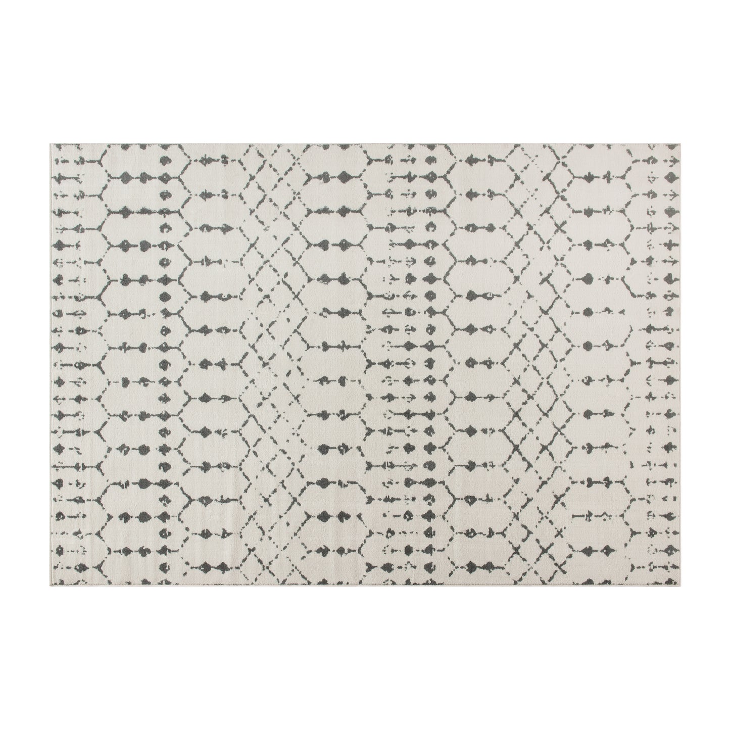 Beth Geometric Bohemian Low Pile Rug - 5' x 7' -Ivory/Gray Polyester Ivory/Gray