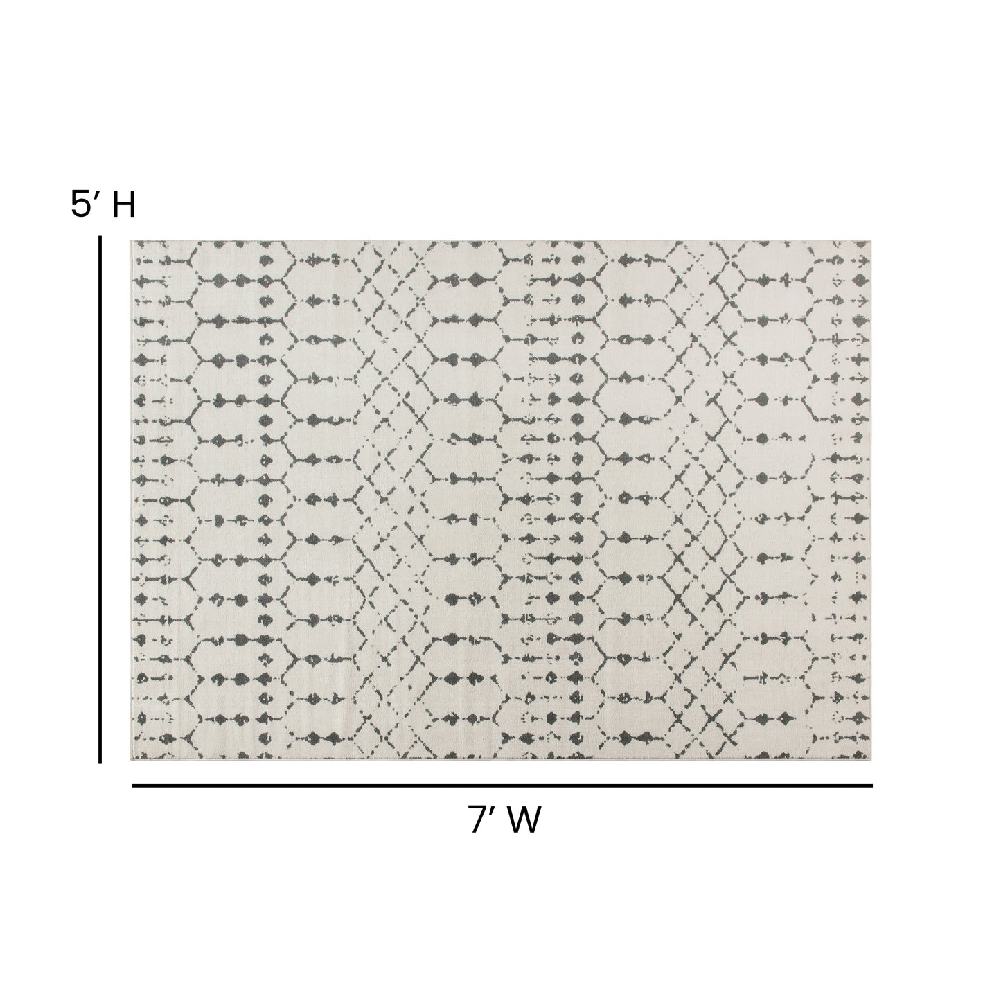 Beth Geometric Bohemian Low Pile Rug - 5' x 7' -Ivory/Gray Polyester Ivory/Gray