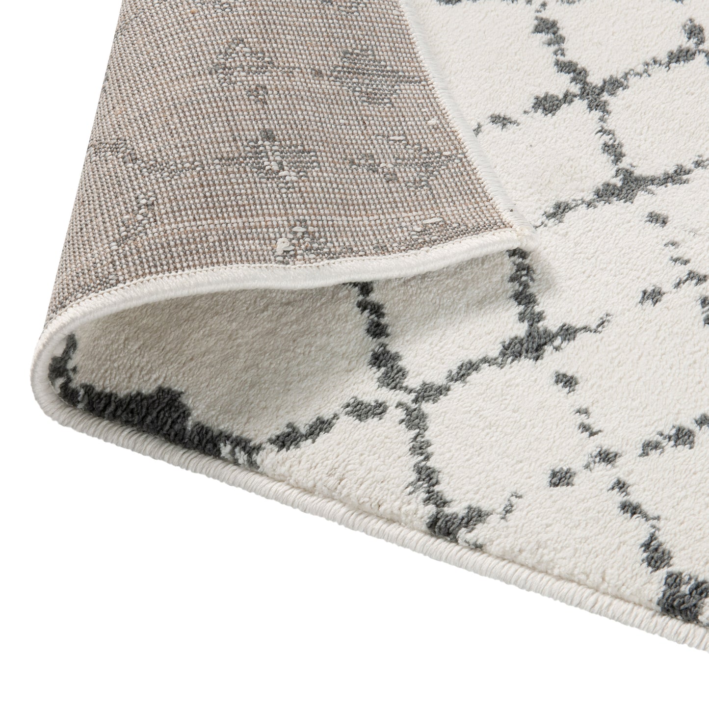 Beth Geometric Bohemian Low Pile Rug - 5' x 7' -Ivory/Gray Polyester Ivory/Gray