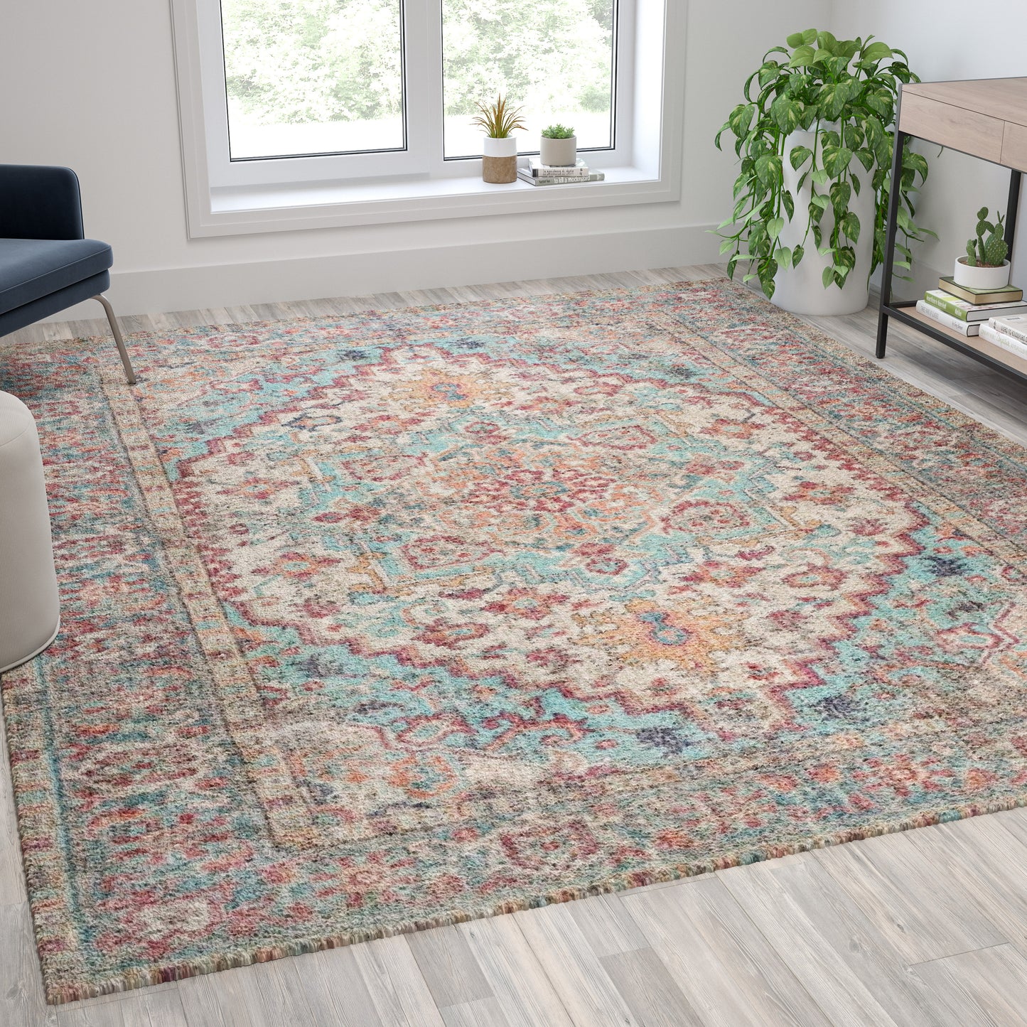 Katherine Distressed Vintage Medallion Area Rug - 8' x 10' - Blue Multi Polyester Blue Multi RC-EG-202101-01-810-BL-GG