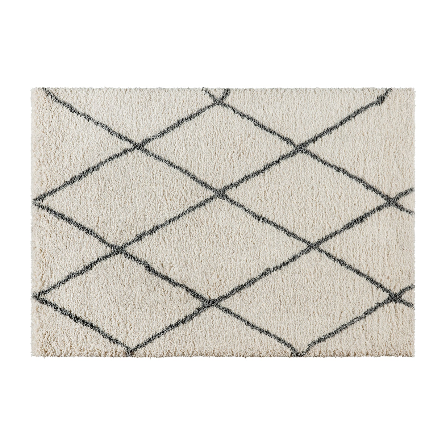 Roxy Shag Style Diamond Trellis Area Rug - 5' x 7' - Ivory/Gray Polyester (PET) Ivory/Gray