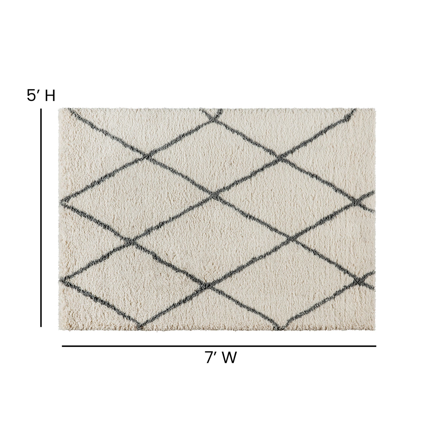 Roxy Shag Style Diamond Trellis Area Rug - 5' x 7' - Ivory/Gray Polyester (PET) Ivory/Gray