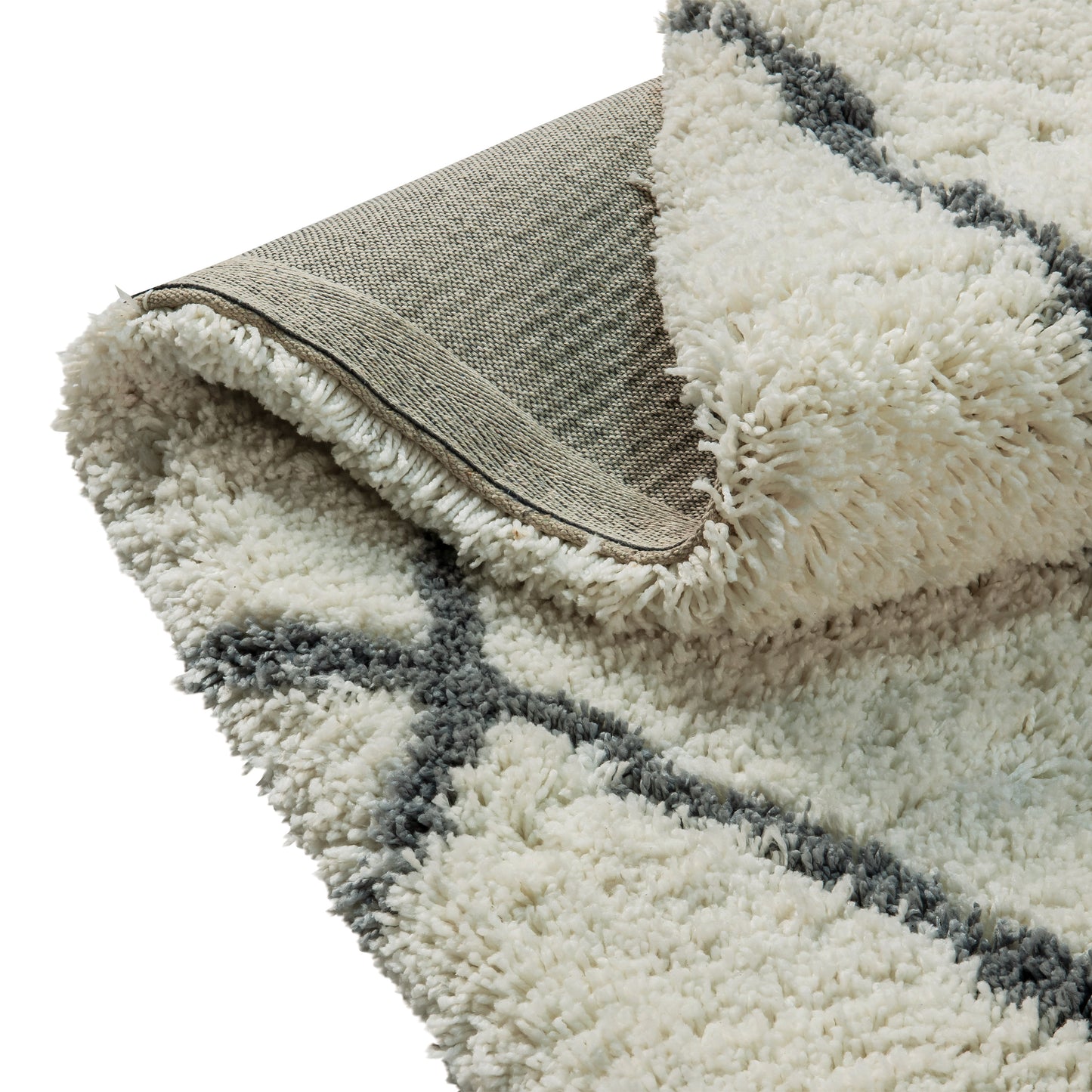 Roxy Shag Style Diamond Trellis Area Rug - 5' x 7' - Ivory/Gray Polyester (PET) Ivory/Gray