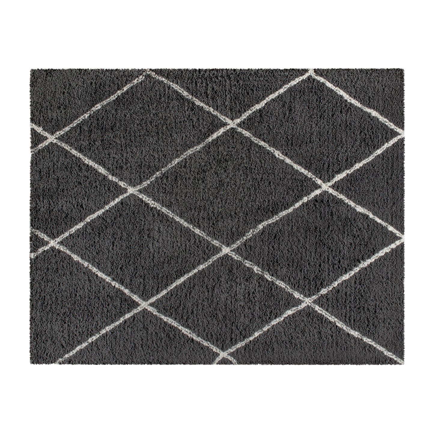 Roxy Shag Style Diamond Trellis Area Rug - 8' x 10' - Charcoal/Ivory Polyester (PET) Charcoal/Ivory