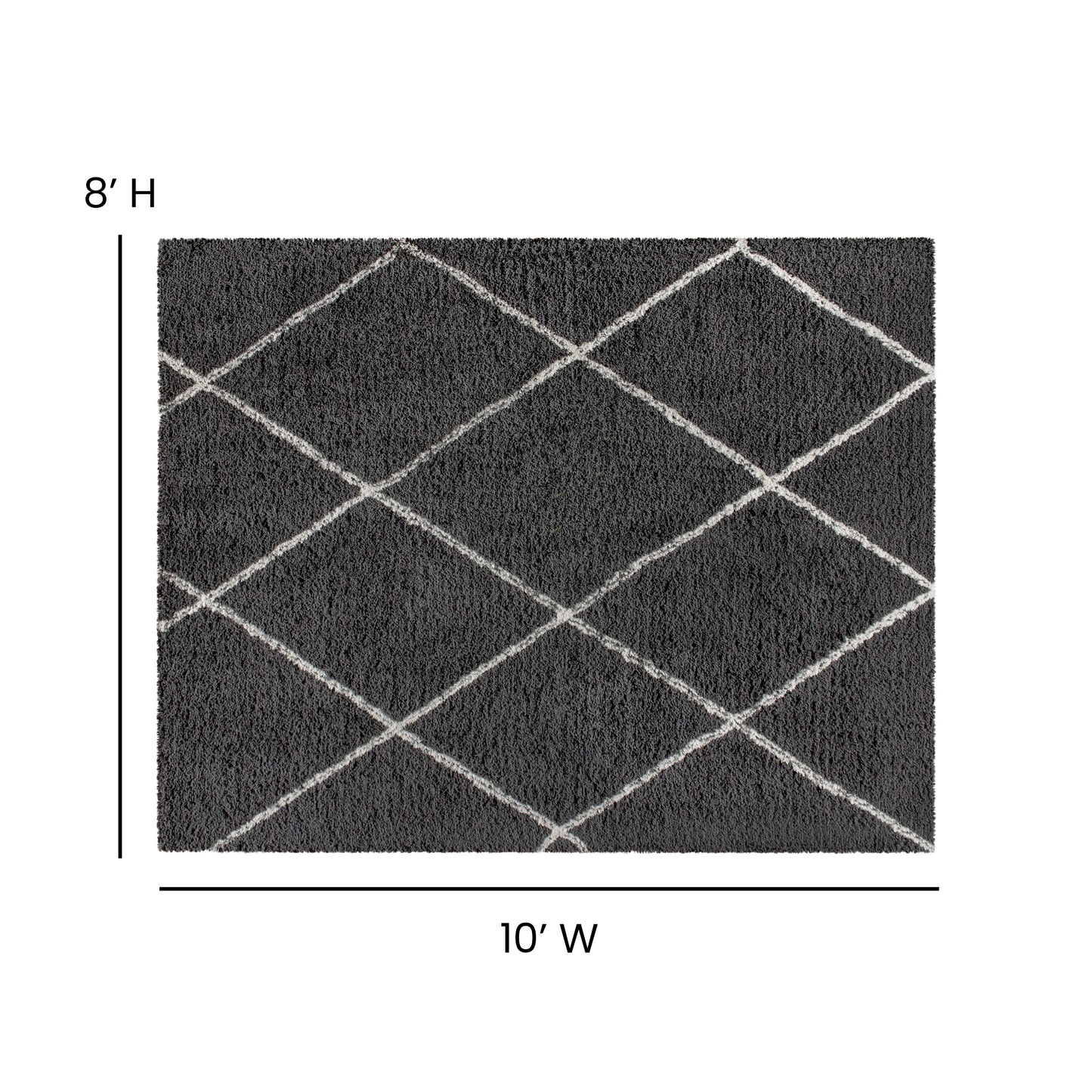 Roxy Shag Style Diamond Trellis Area Rug - 8' x 10' - Charcoal/Ivory Polyester (PET) Charcoal/Ivory