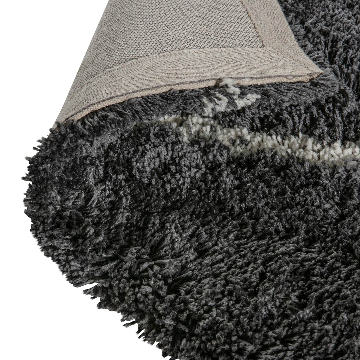 Roxy Shag Style Diamond Trellis Area Rug - 8' x 10' - Charcoal/Ivory Polyester (PET) Charcoal/Ivory