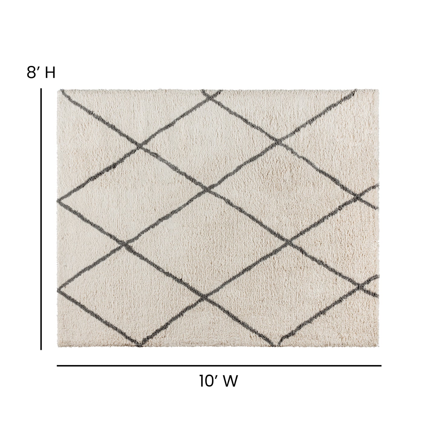 Roxy Shag Style Diamond Trellis Area Rug - 8' x 10' - Ivory/Gray Polyester (PET) Ivory/Gray