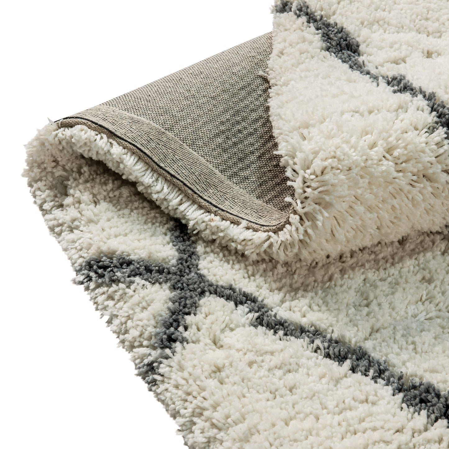 Roxy Shag Style Diamond Trellis Area Rug - 8' x 10' - Ivory/Gray Polyester (PET) Ivory/Gray