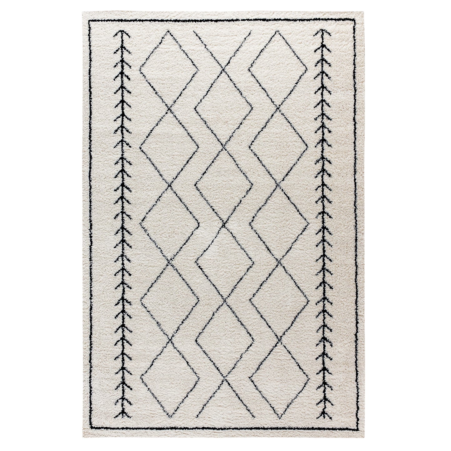 Roxy Geometric Style Bohemian Shag Area Rug - 5' x 7' - Ivory Ivory/Black