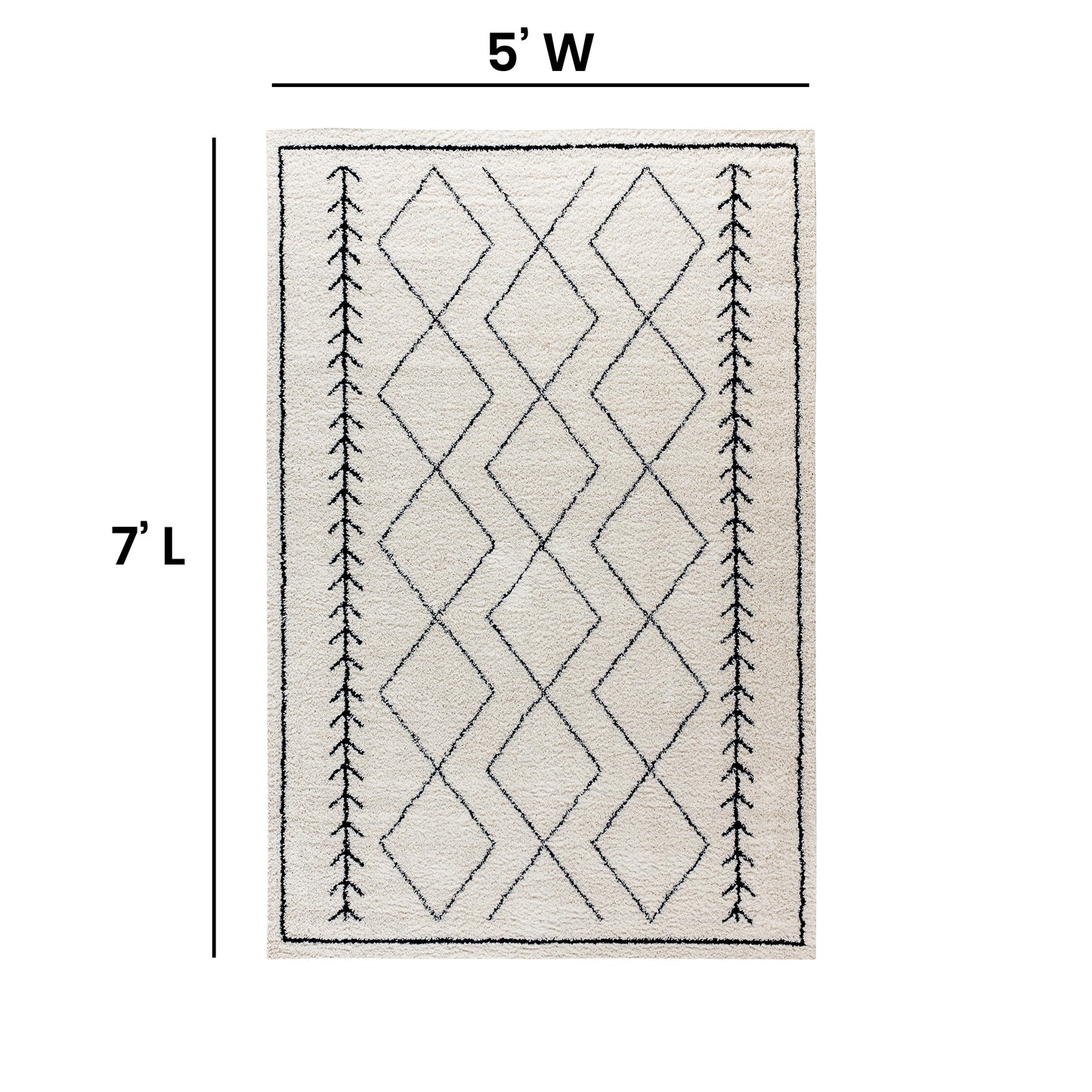 Roxy Geometric Style Bohemian Shag Area Rug - 5' x 7' - Ivory Ivory/Black
