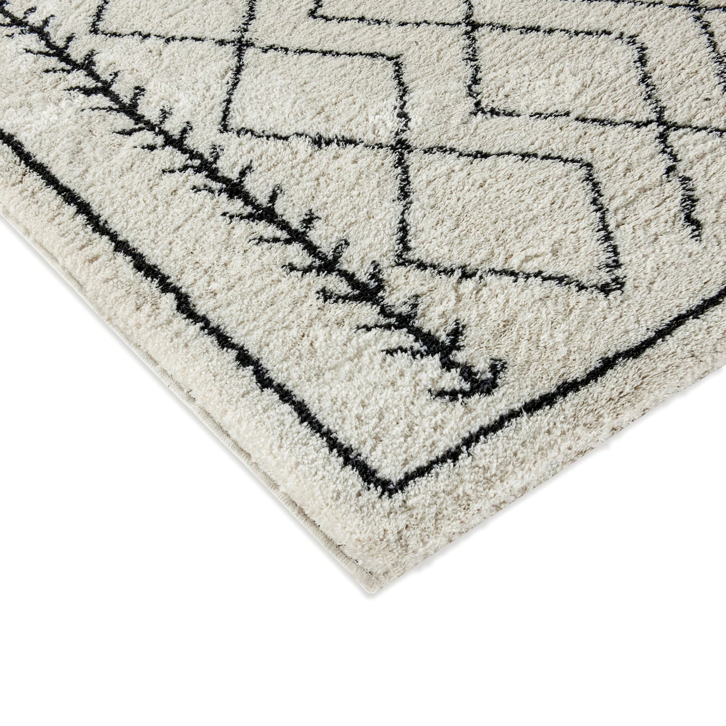 Roxy Geometric Style Bohemian Shag Area Rug - 5' x 7' - Ivory Ivory/Black