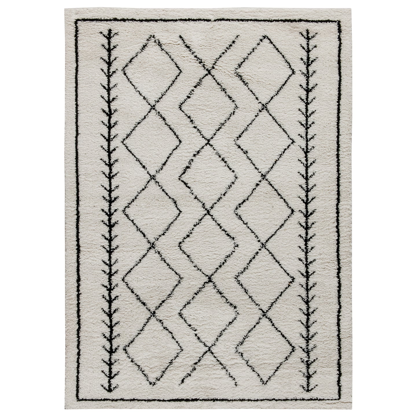 Roxy Geometric Style Bohemian Shag Area Rug - 8' x 10' - Ivory Ivory/Black