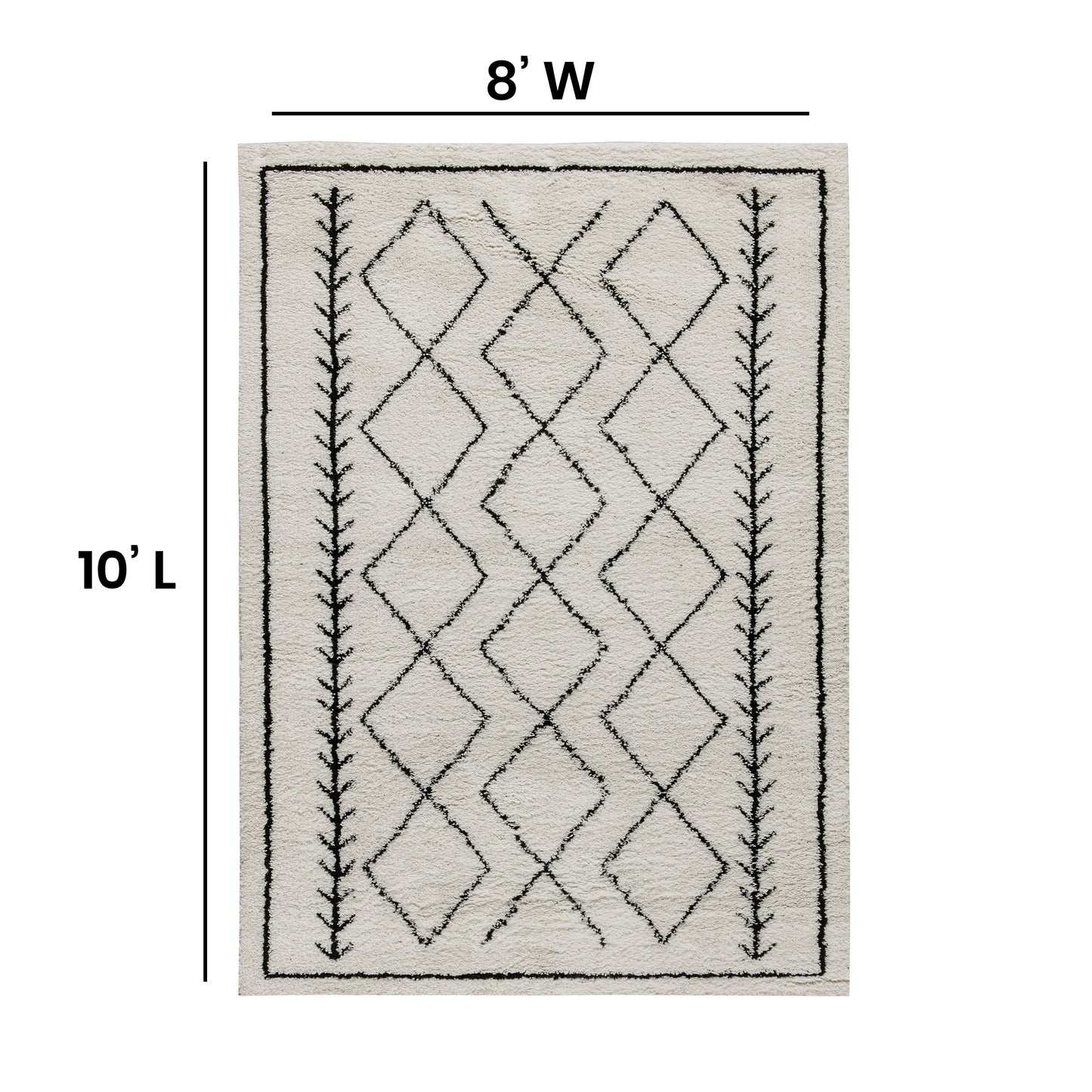 Roxy Geometric Style Bohemian Shag Area Rug - 8' x 10' - Ivory Ivory/Black