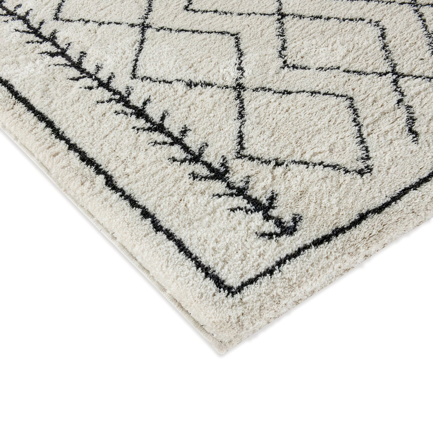 Roxy Geometric Style Bohemian Shag Area Rug - 8' x 10' - Ivory Ivory/Black