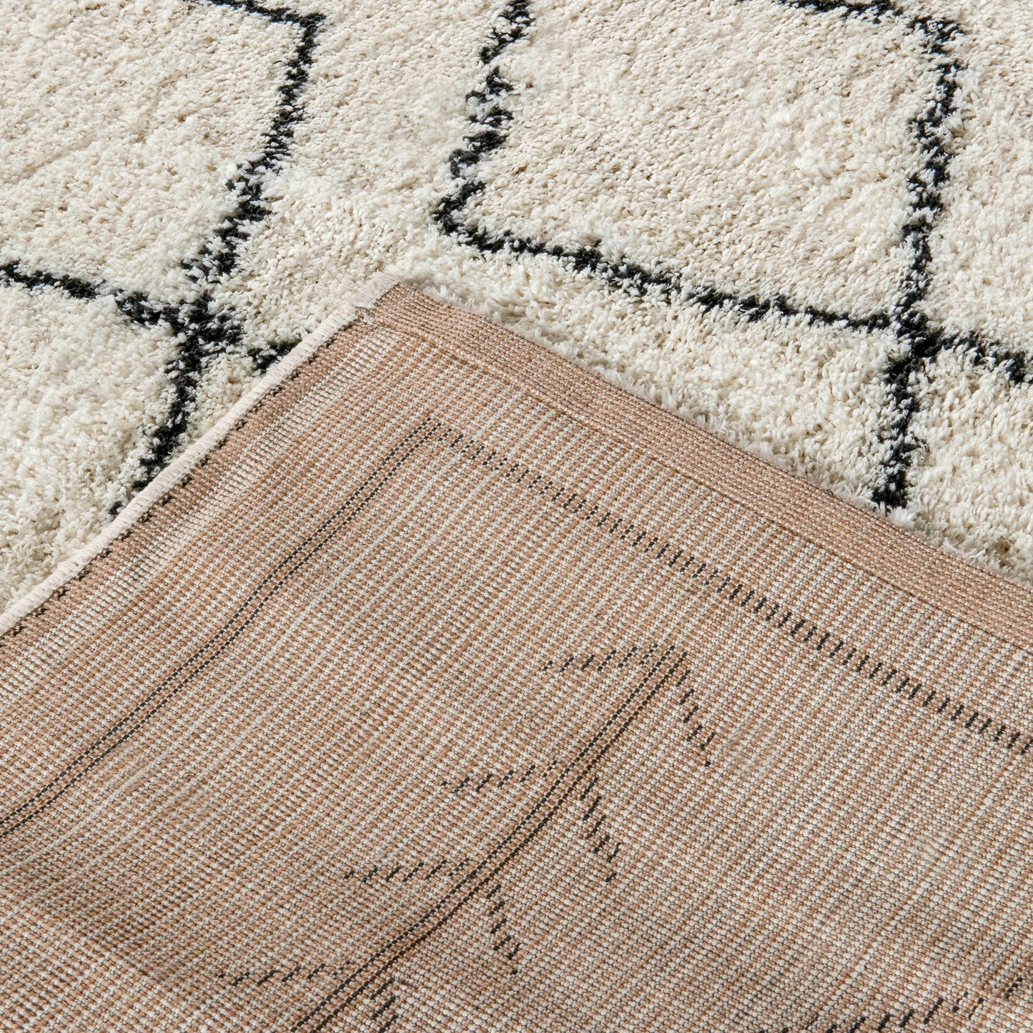 Roxy Geometric Style Bohemian Shag Area Rug - 8' x 10' - Ivory Ivory/Black