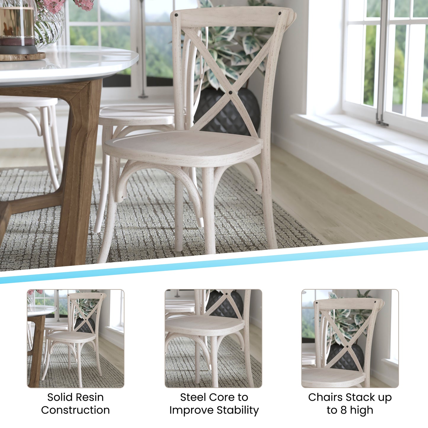 2-pack Advantage White Resin X-Back Chair White RESXB-WHITE-2
