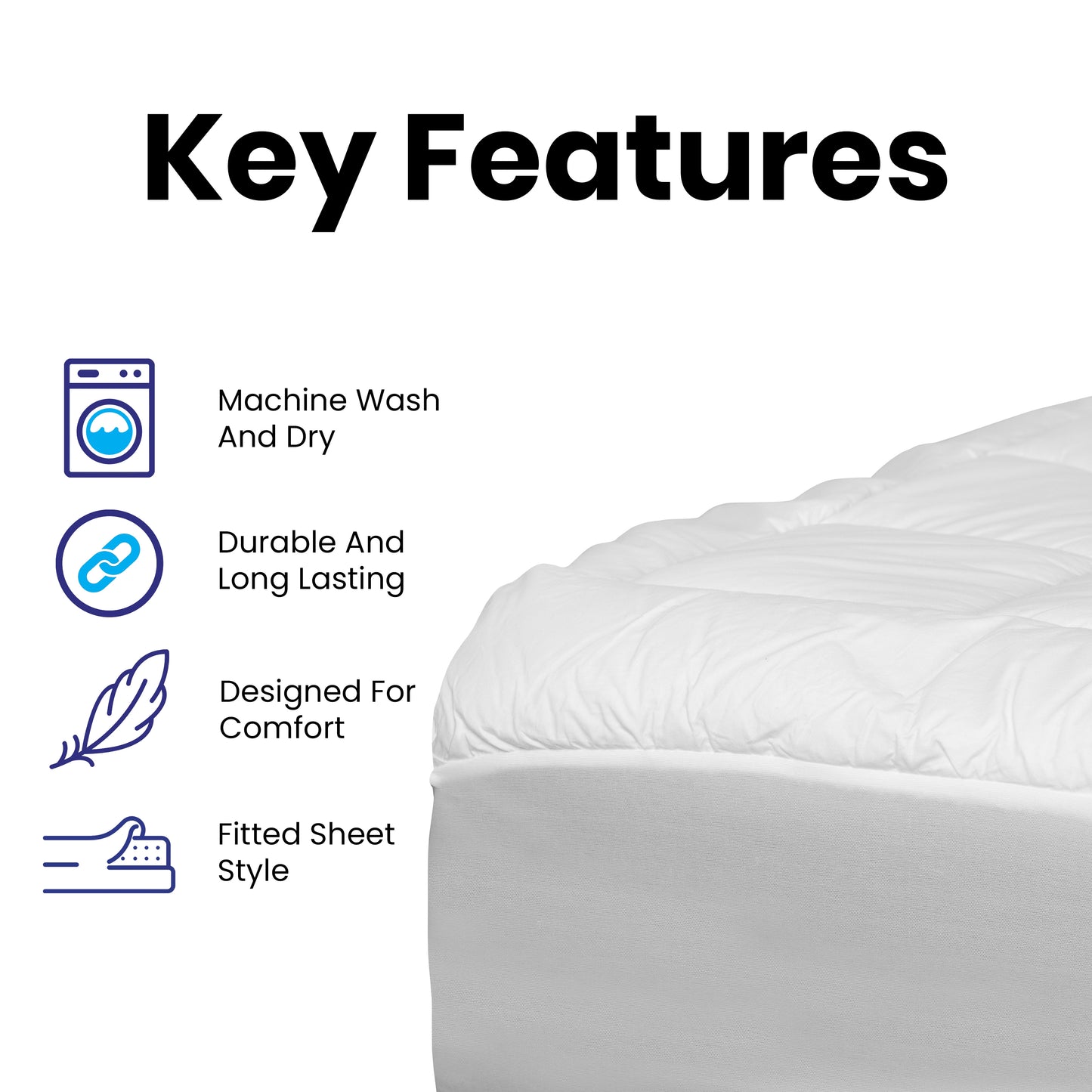 Capri Comfortable Sleep White Mattress Pad - Deep Pocket - King Size - Quilted Cotton Top - Hypoallergenic - Fits 8"-21" Mattresses White