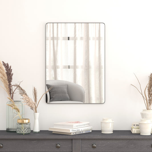 Susan 22" x 30" Decorative Wall Mirror - Rounded Corners, Bathroom & Living Room Glass Mirror Hangs Horizontal Or Vertical, Black Black