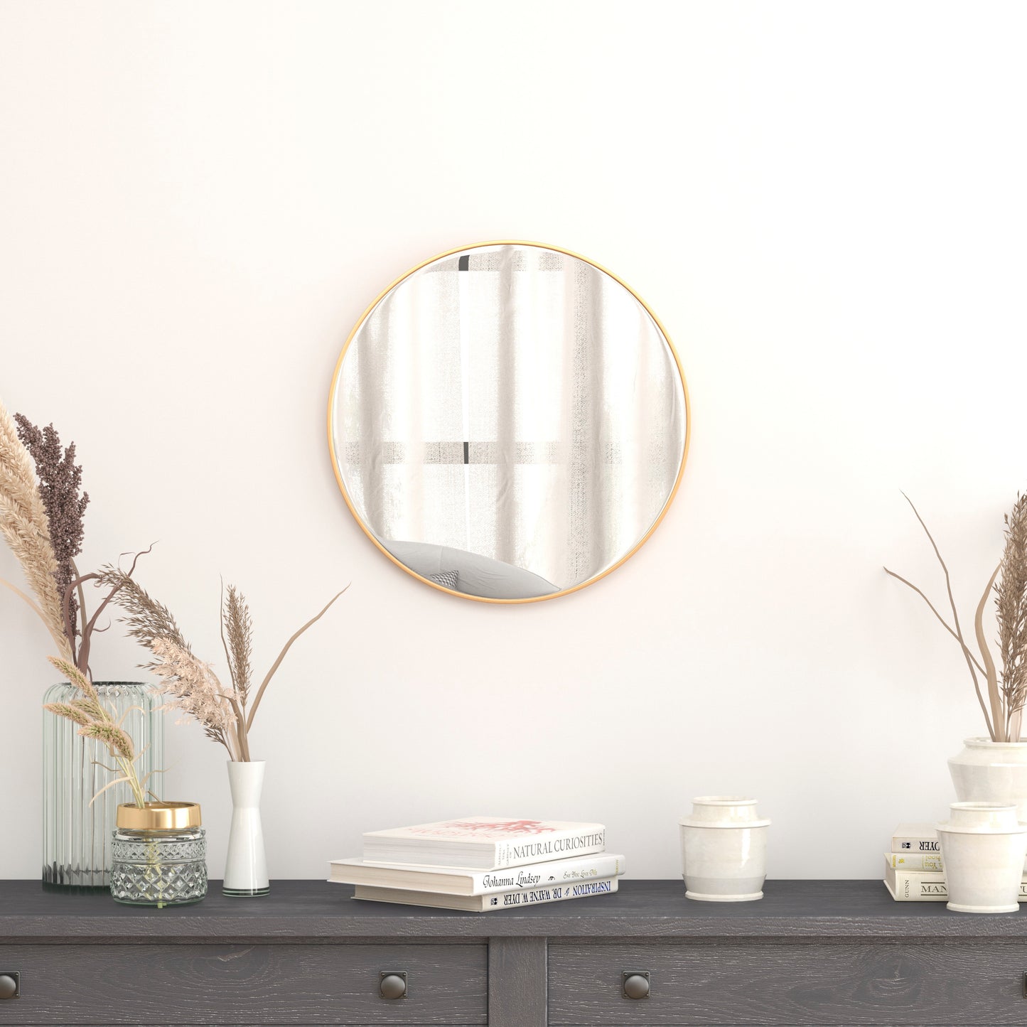 Julianne 20" Round Gold Metal Framed Wall Mirror - Large Accent Mirror for Bathroom, Vanity, Entryway, Dining Room, & Living Room Gold