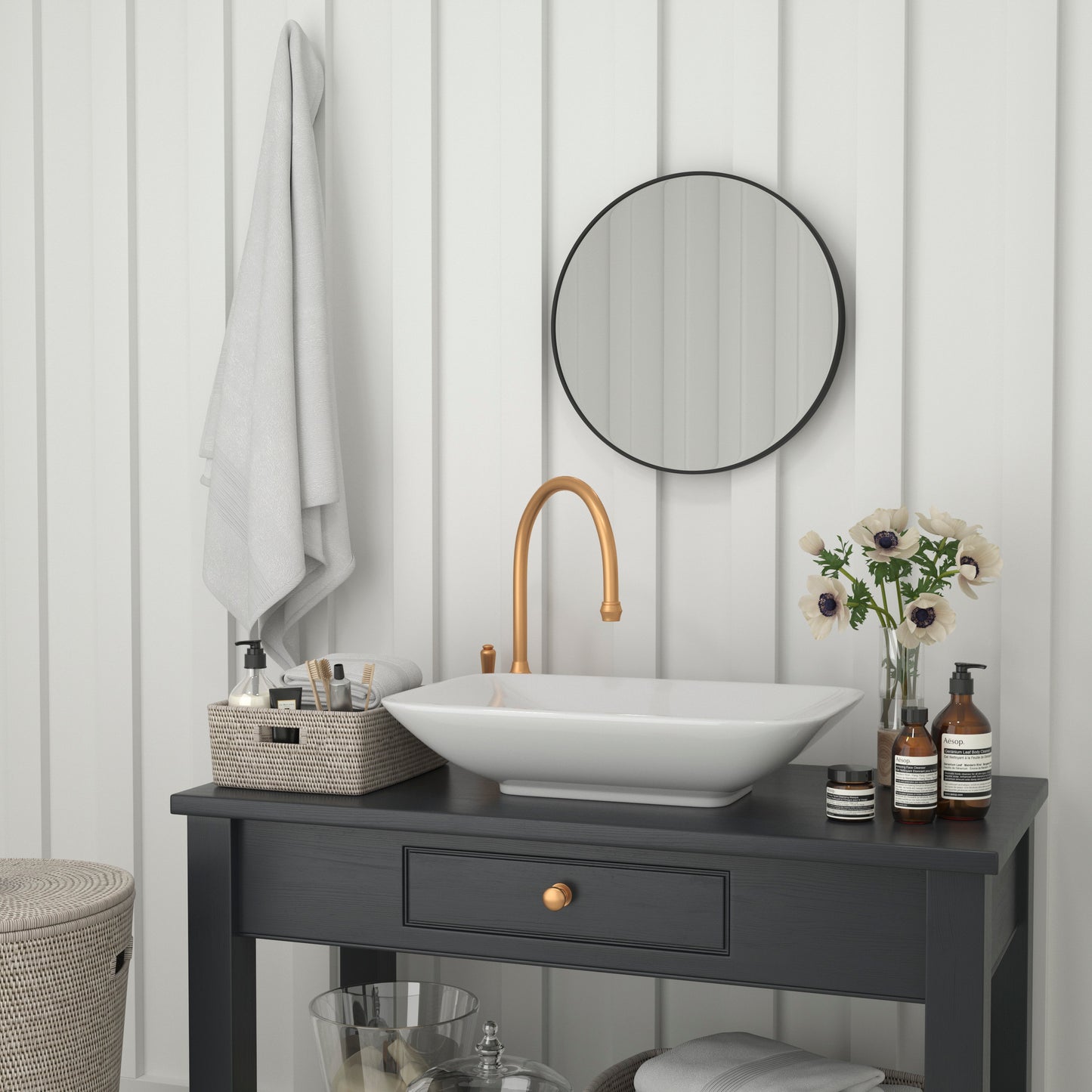 Julianne 20" Round Black Metal Framed Wall Mirror - Large Accent Mirror for Bathroom, Vanity, Entryway, Dining Room, & Living Room Black
